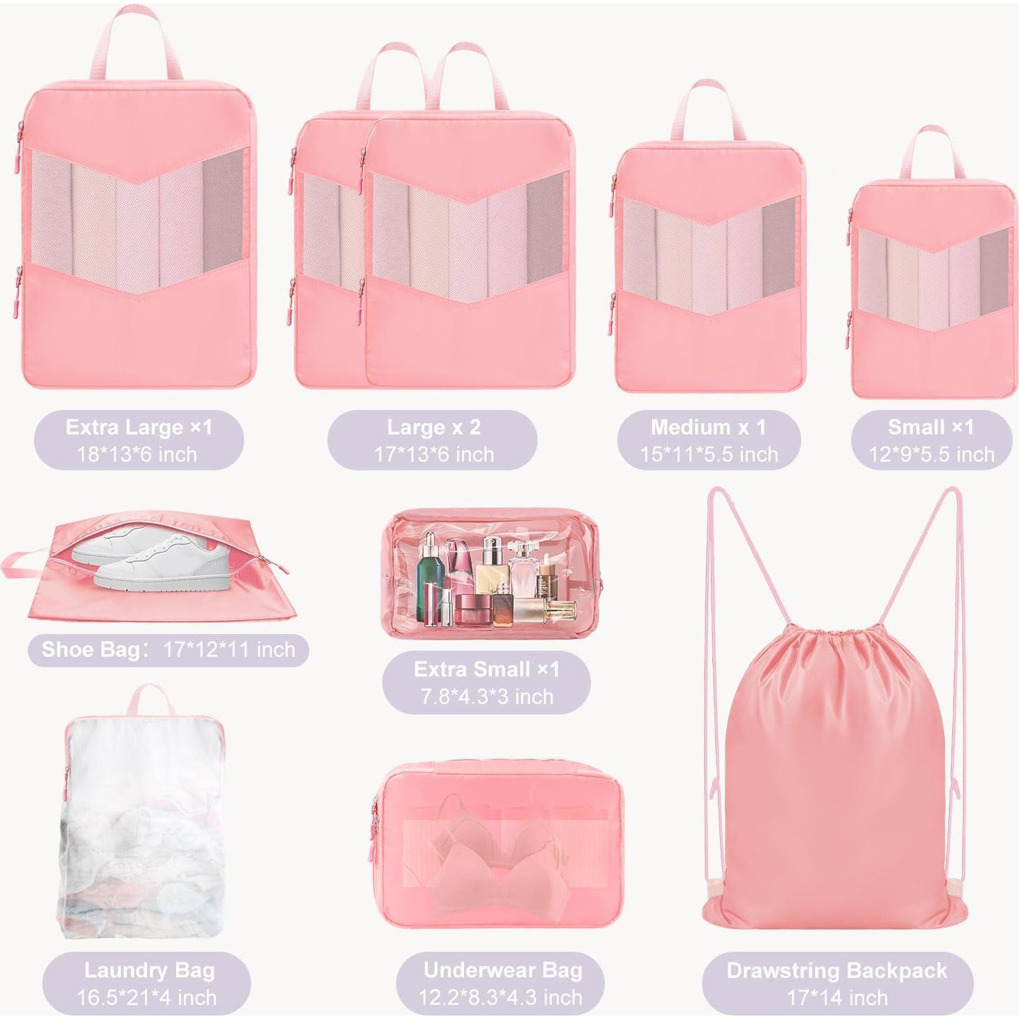 Set de 10 Cubos de Compresión Neatevday para Viajes Rosa