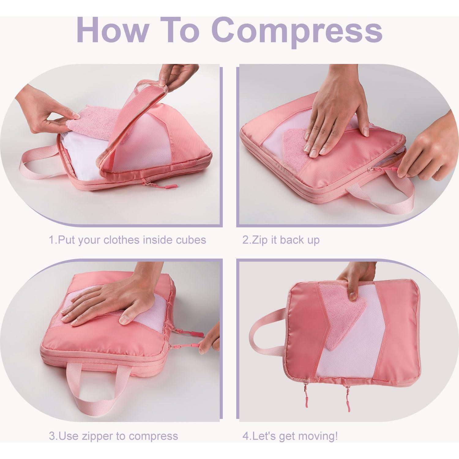 Set de 10 Cubos de Compresión Neatevday para Viajes Rosa