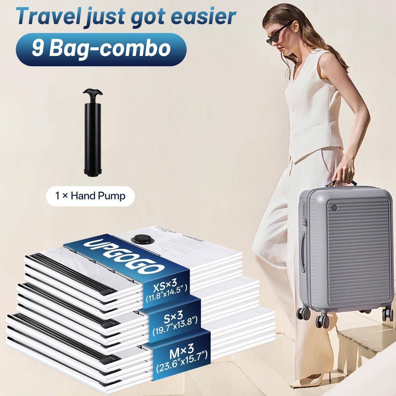 Bolsas de Vacío UPGOGO para Viaje - Combo 9 Piezas con Bomba