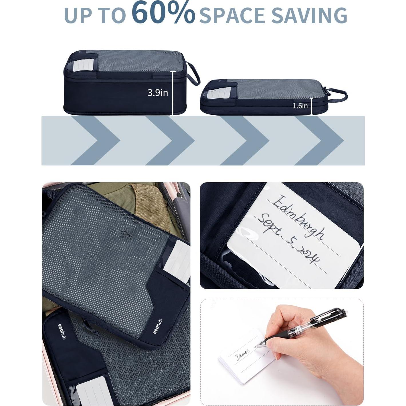 Cubos de Empaque ECOHUB Set de 4 para Viaje Azul Marino