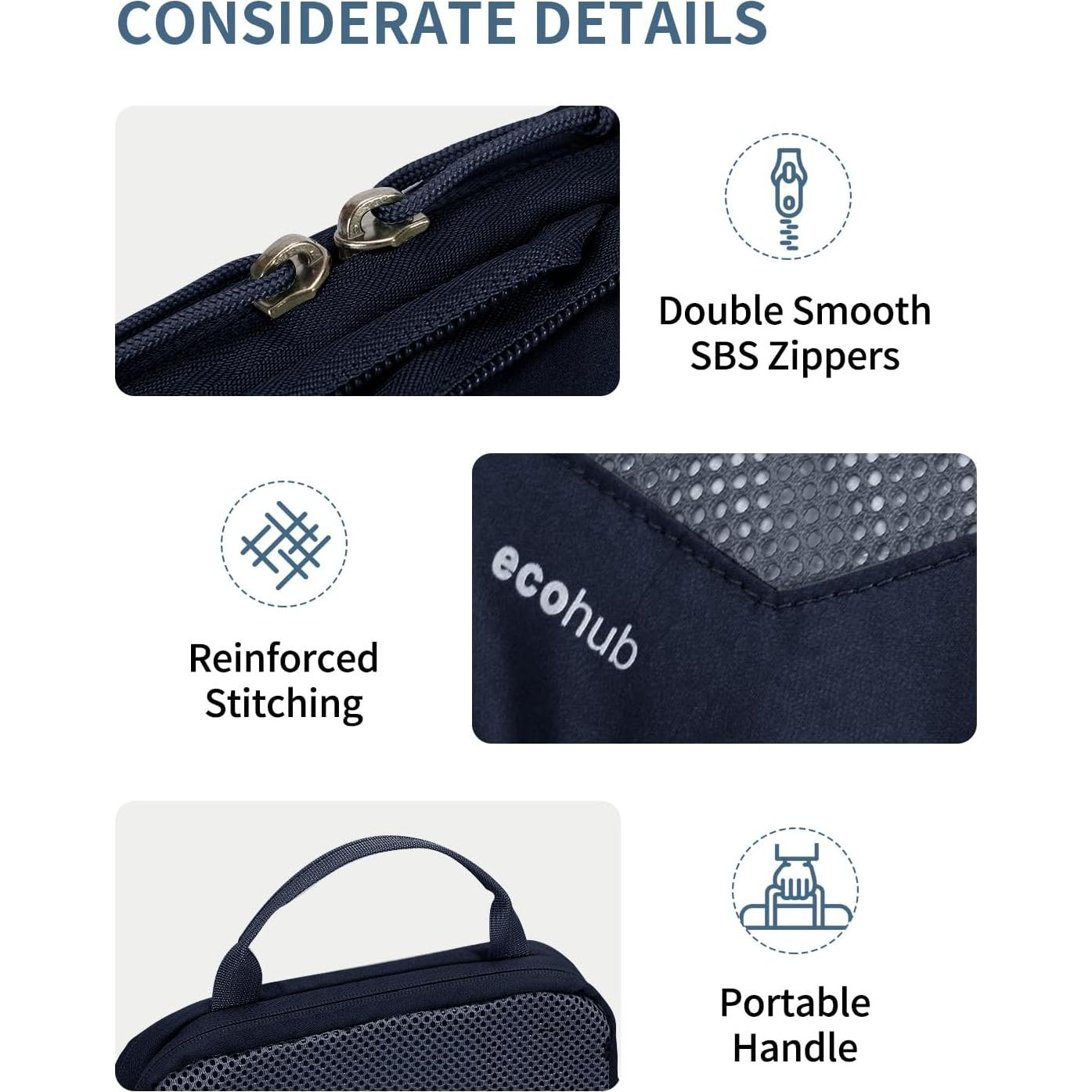 Cubos de Empaque ECOHUB Set de 4 para Viaje Azul Marino