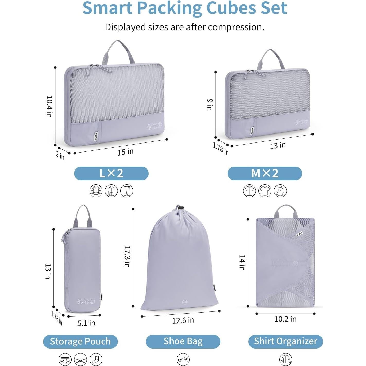 Set de Cubos de Compresión WANDF 7 Piezas para Viajes