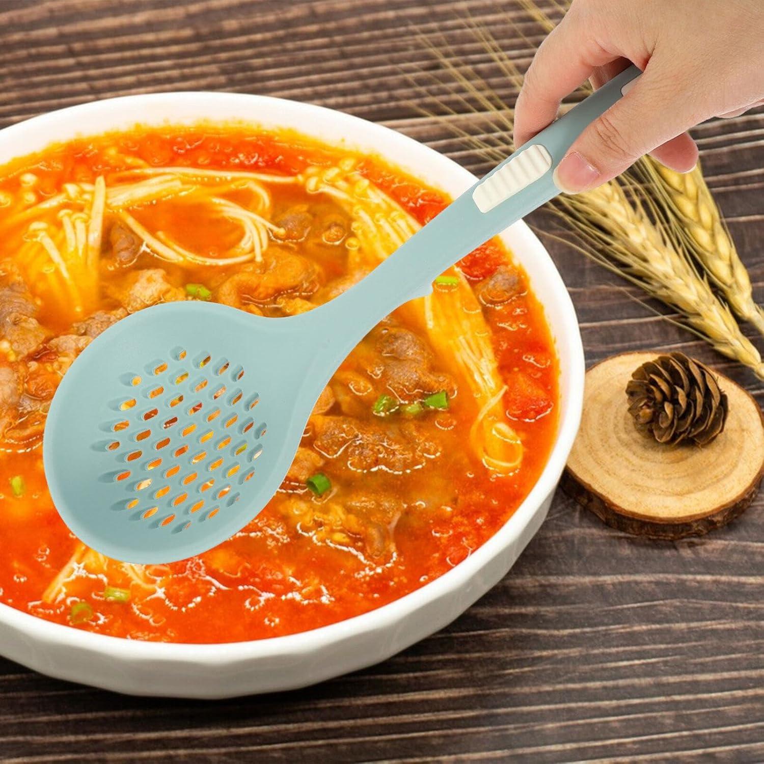 Cuchara Ranurada de Silicona Kichvoe 31 cm Azul para Cocina