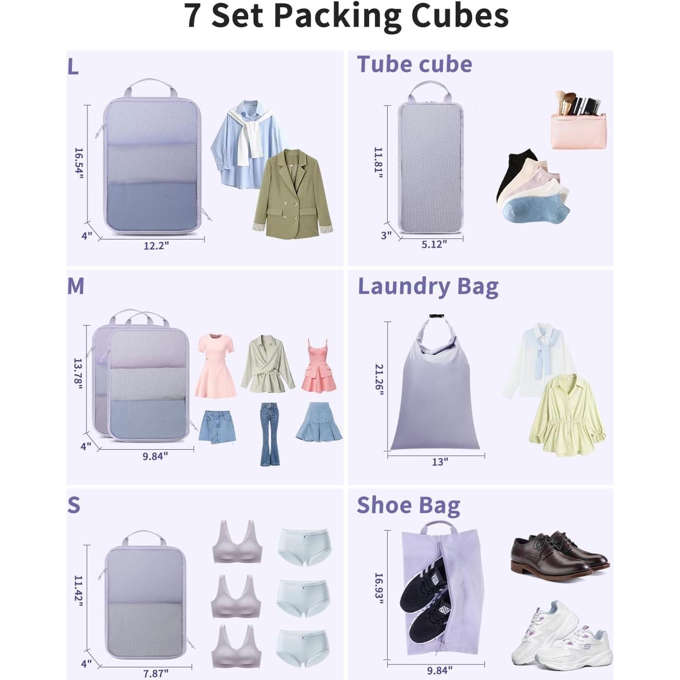 Set de 7 Cubos de Compresión para Viaje Ceneda - Gris Púrpura