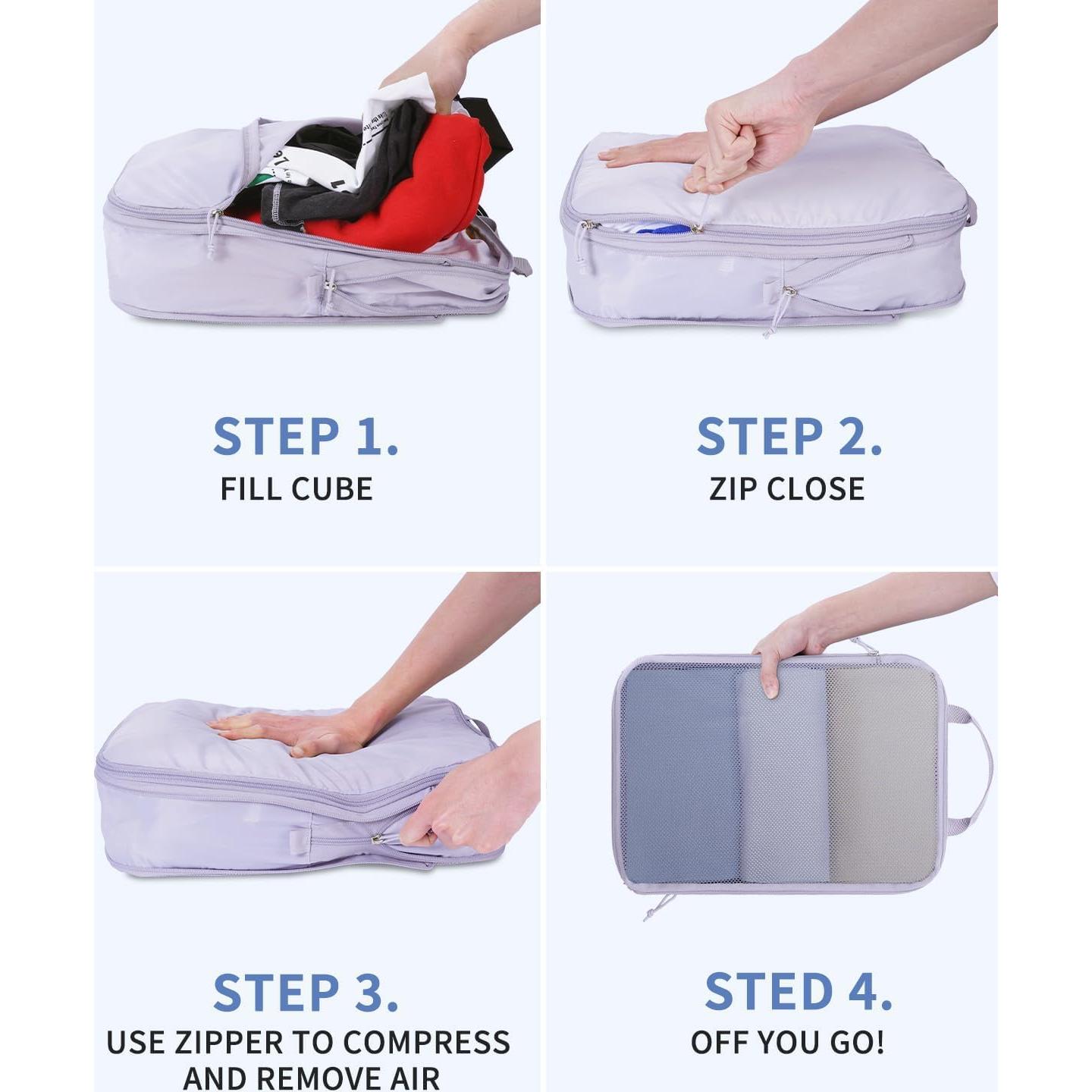 Set de 7 Cubos de Compresión para Viaje Ceneda - Gris Púrpura