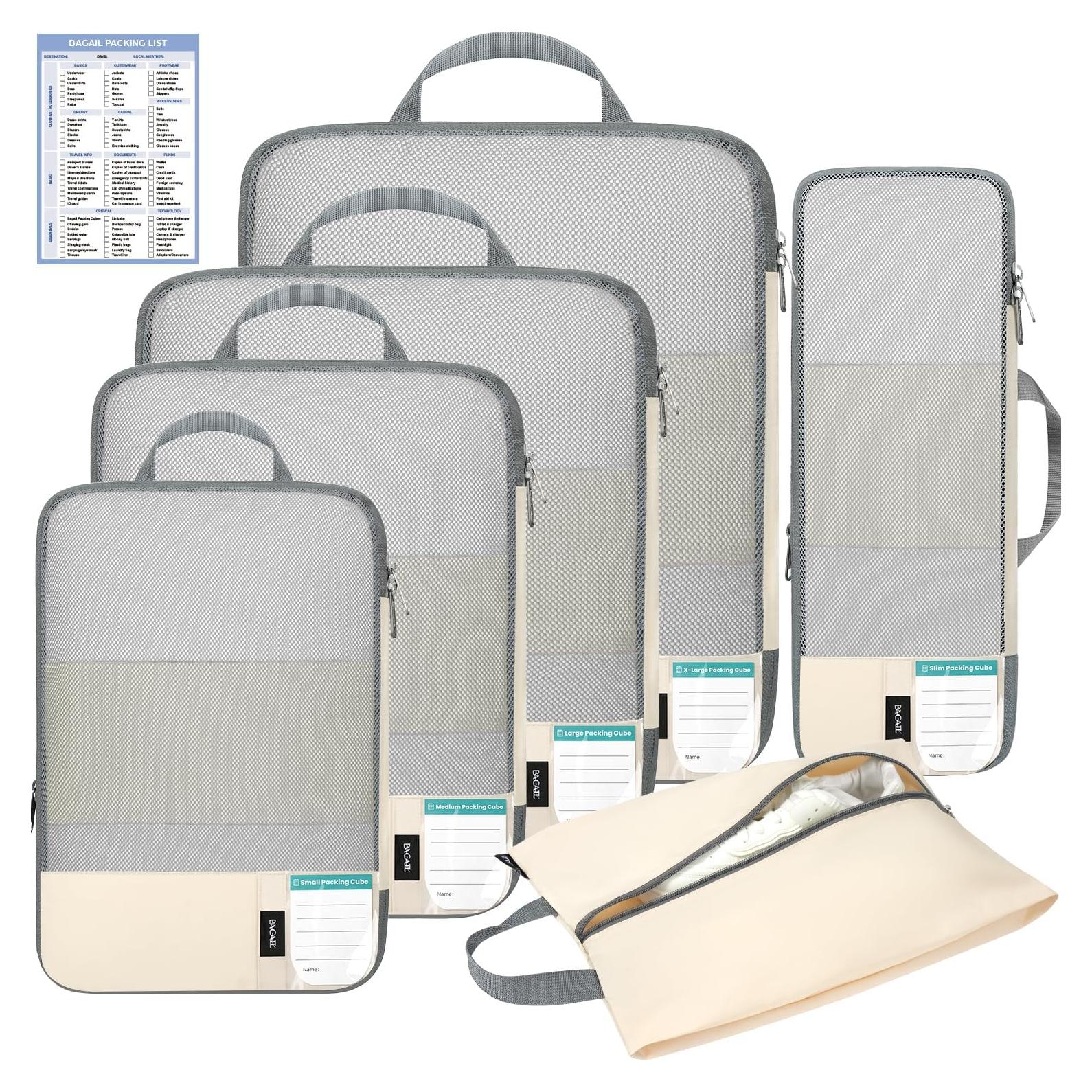 BAGAIL Set de 6 Cubos de Compresión para Viaje Beige