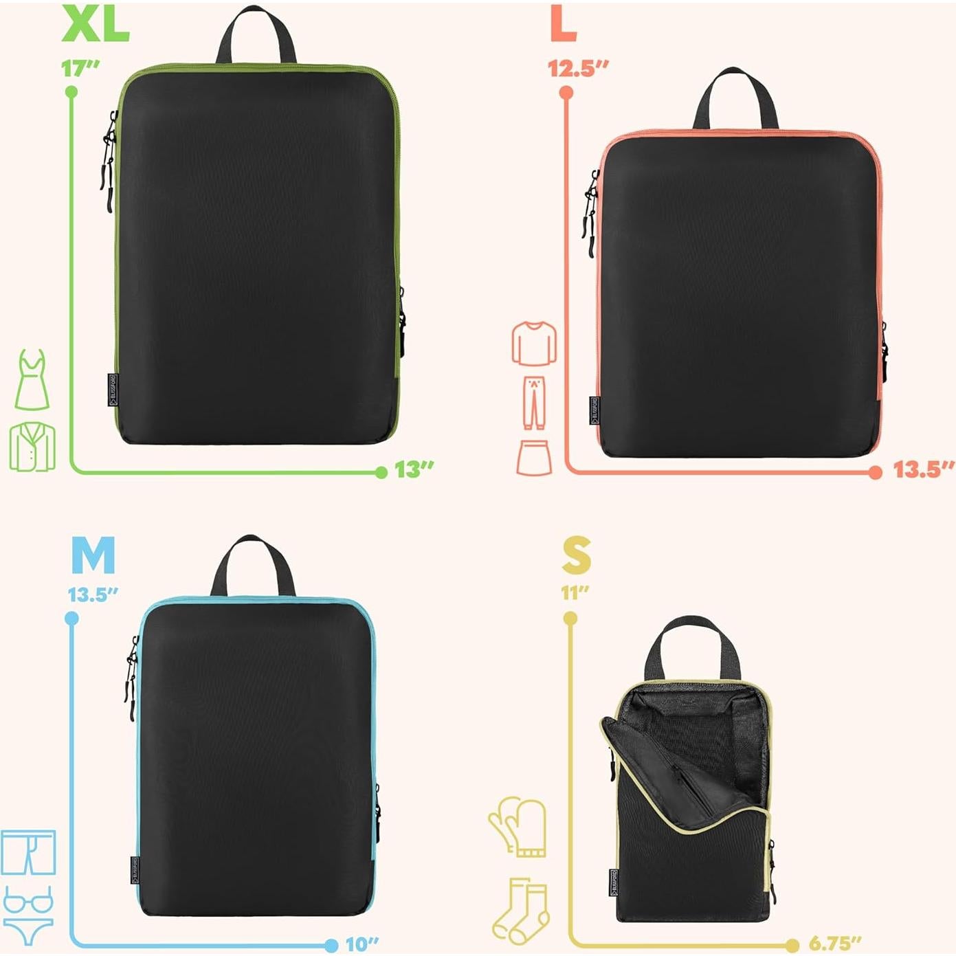 Cubos de Compresión para Viaje BLISSFORD Set de 4 Piezas