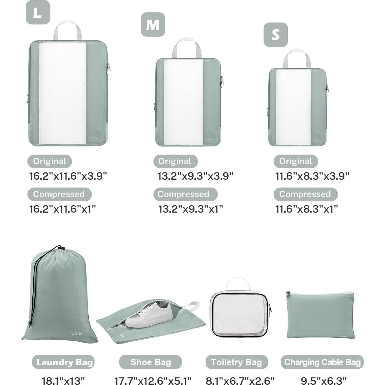 Gonex 8 Set Cubos de Compresión para Empaque de Viaje Gris