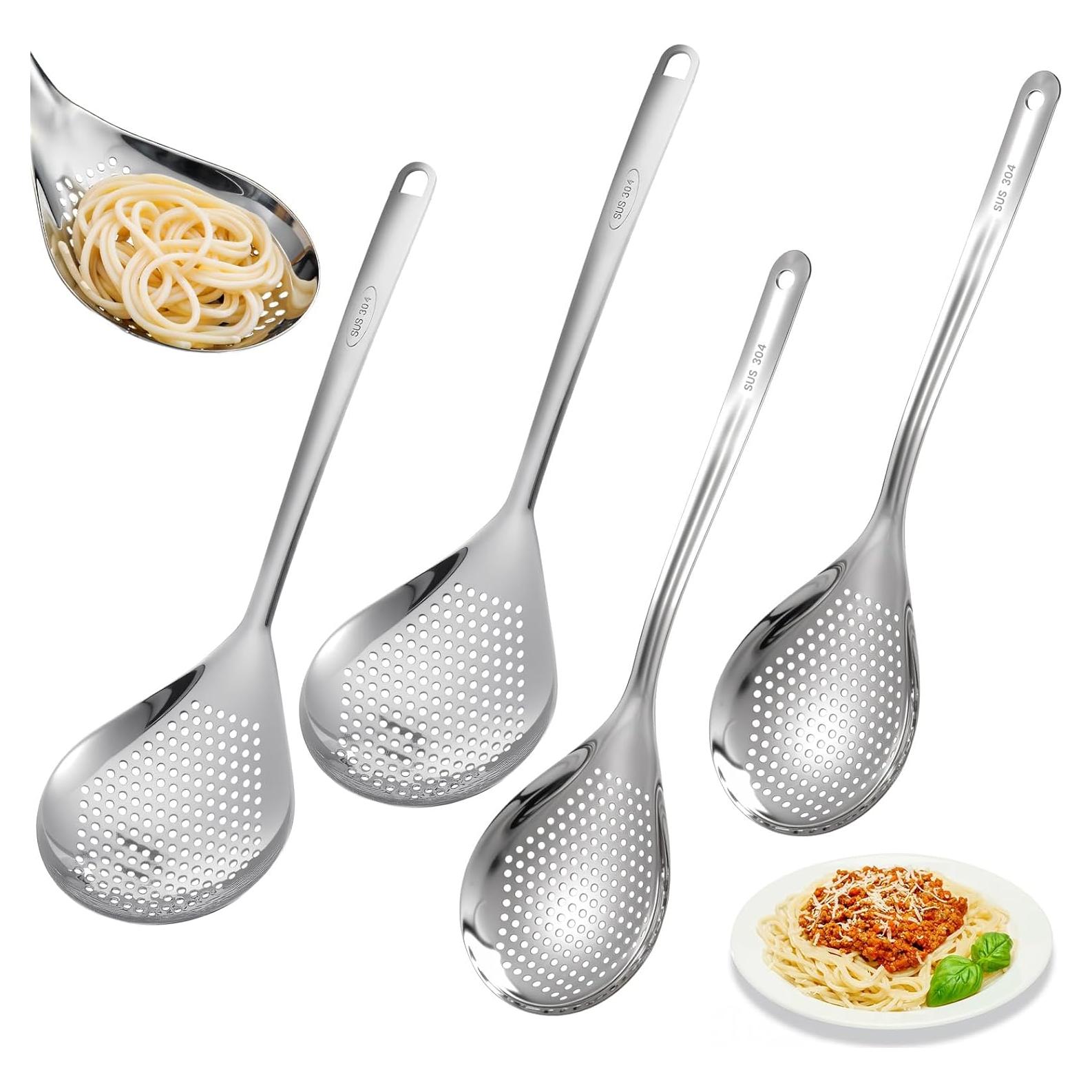 Set de 4 Cucharones Ranurados Sibba de Acero Inoxidable 33.4 y 39.6 cm