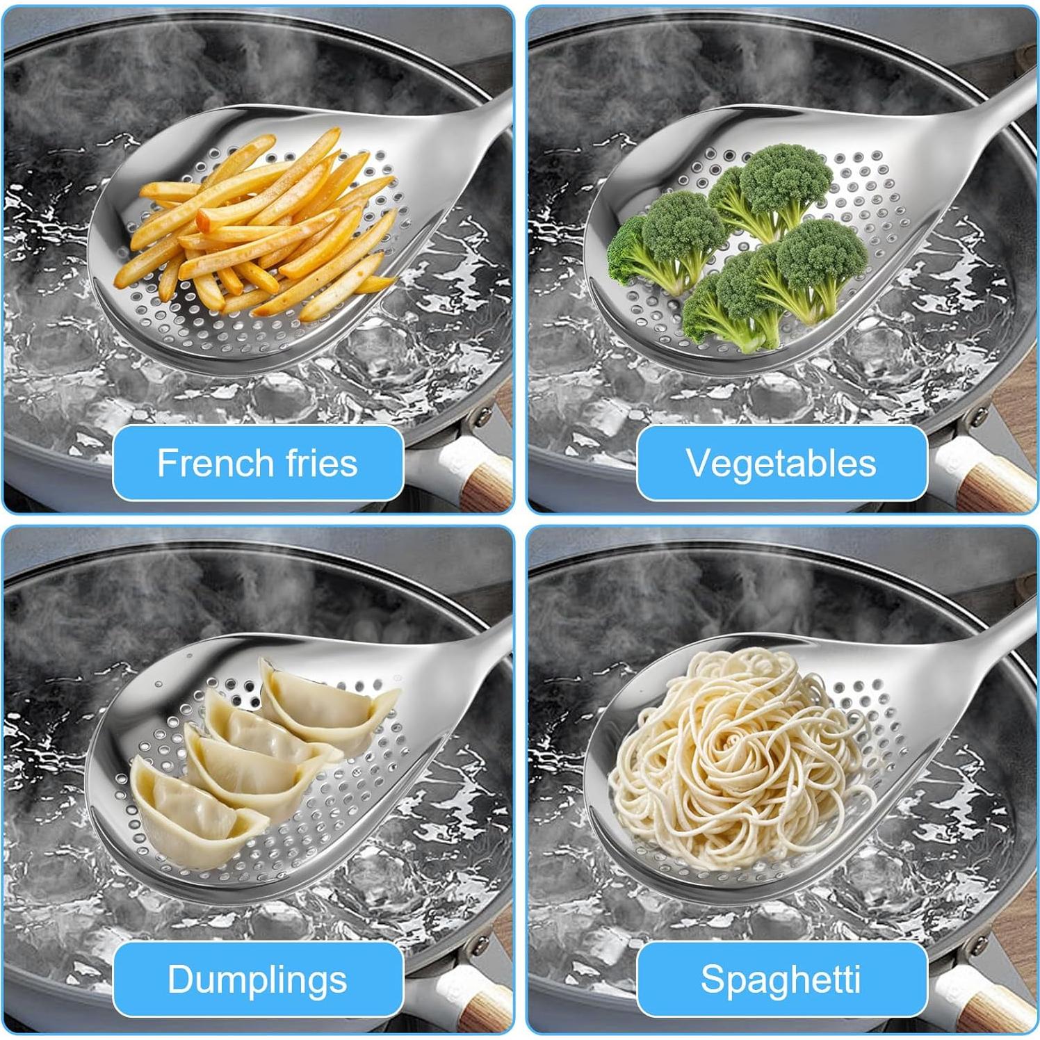 Set de 4 Cucharones Ranurados Sibba de Acero Inoxidable 33.4 y 39.6 cm