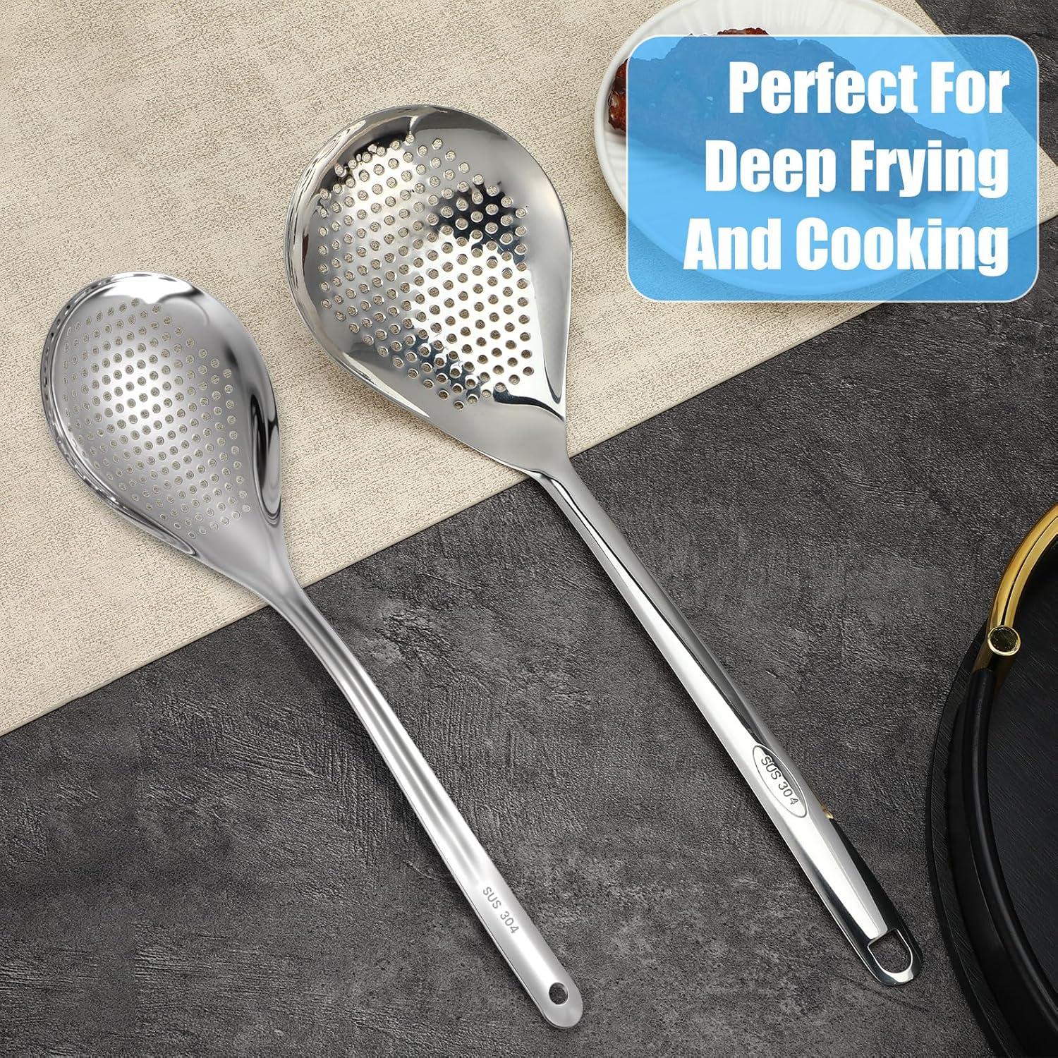 Set de 4 Cucharones Ranurados Sibba de Acero Inoxidable 33.4 y 39.6 cm