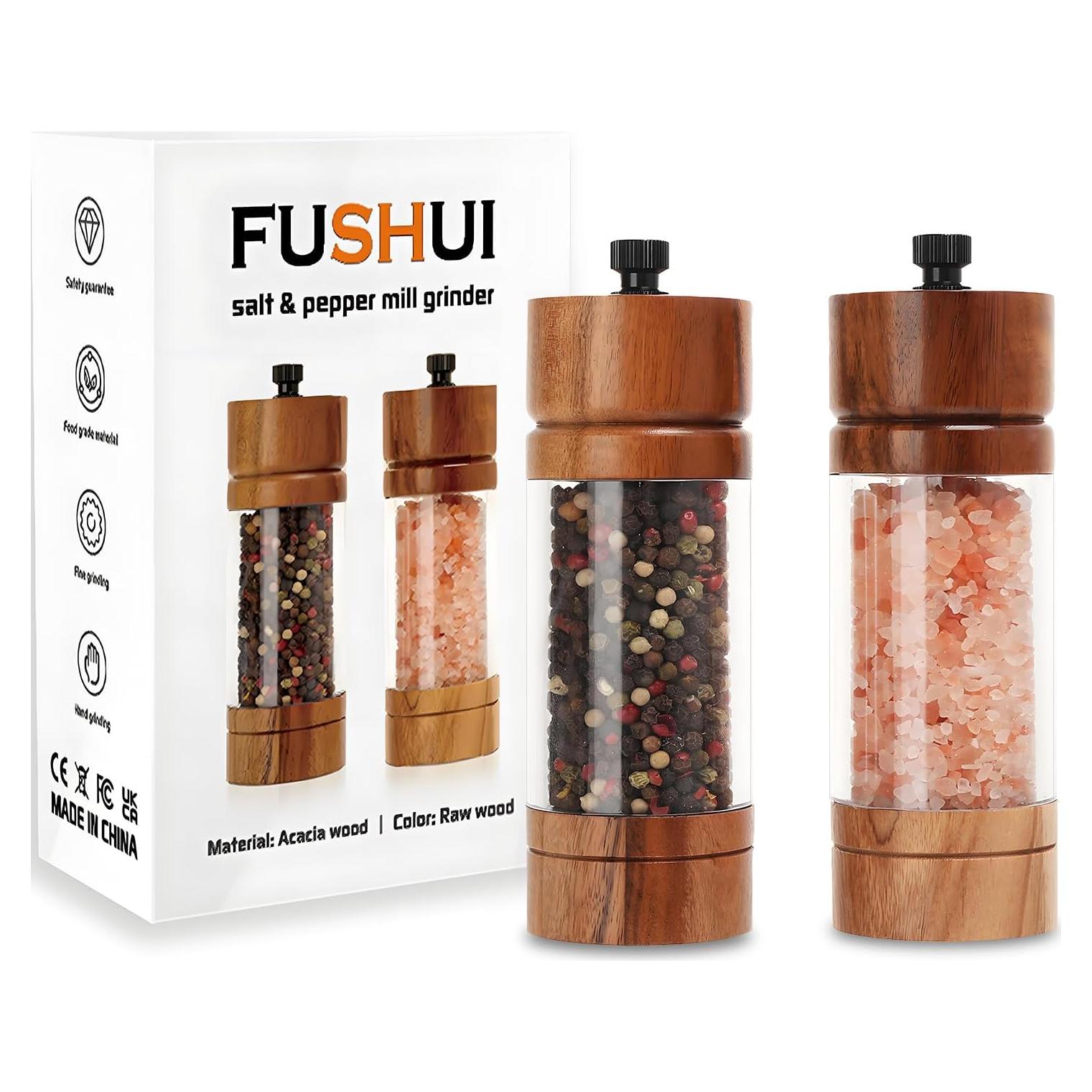 Juego de Molinillos de Sal y Pimienta FUSHUI de Madera 19.8 cm