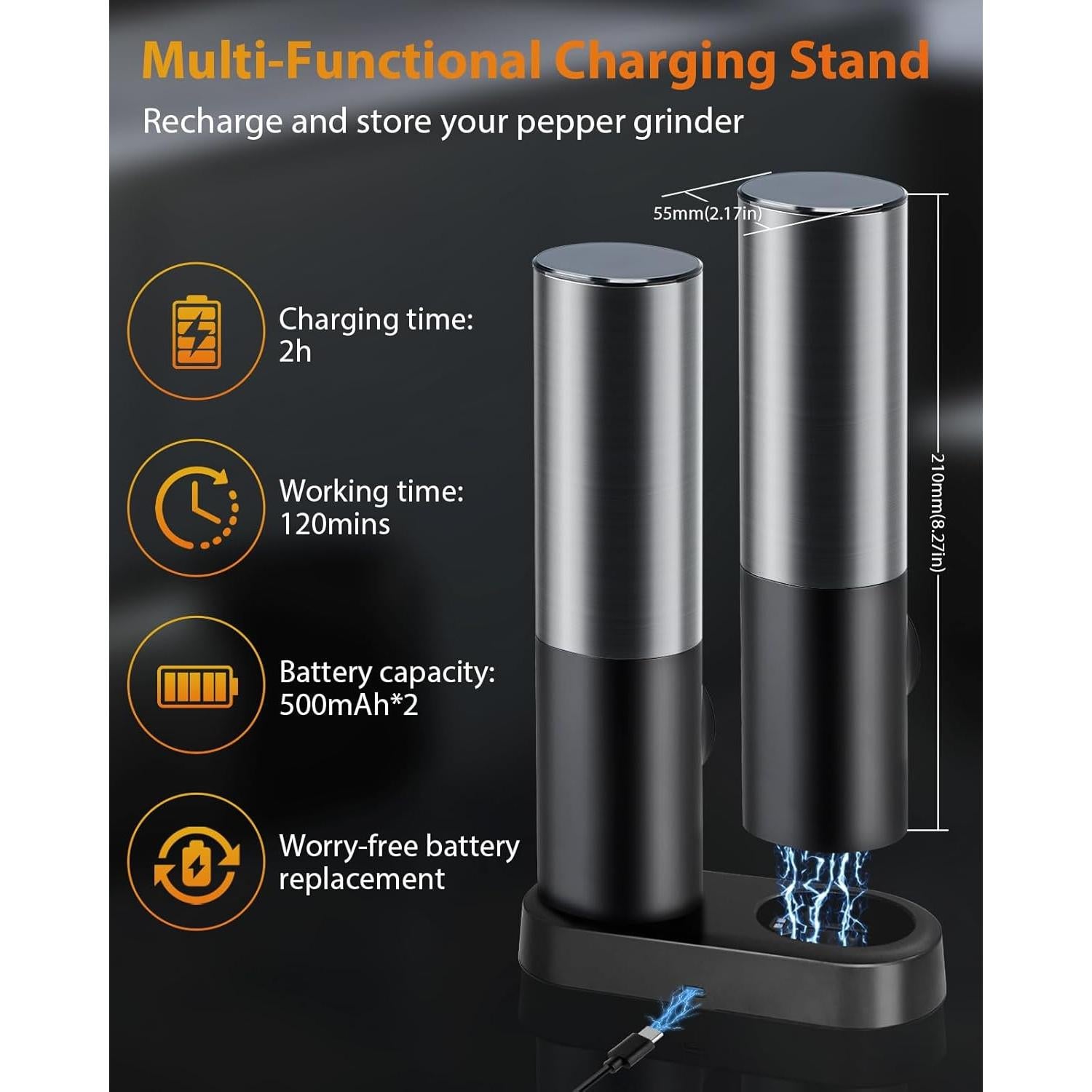 Juego de Molinillos Eléctricos de Sal y Pimienta TasteTwirl
