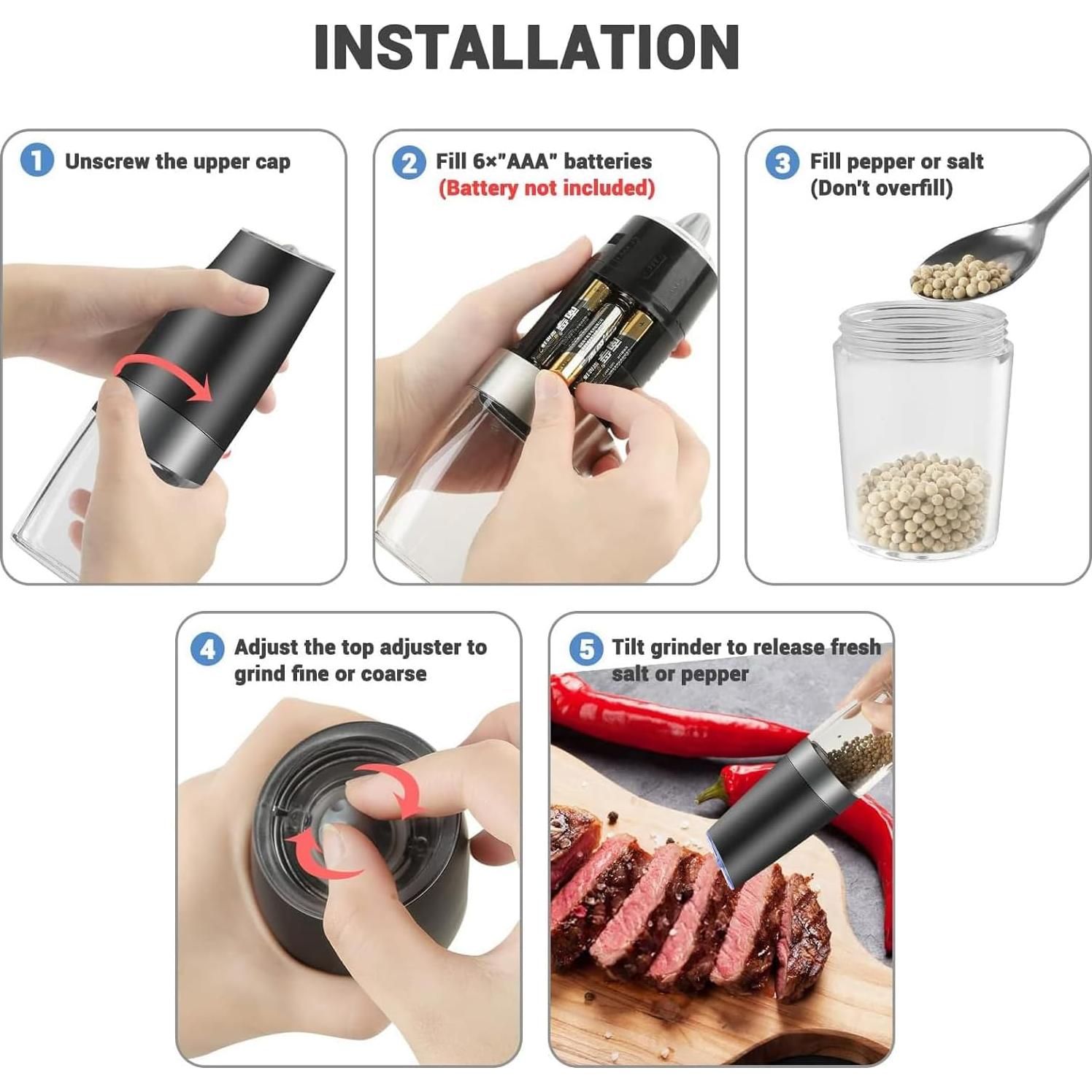 Juego de Molinillos Eléctricos de Sal y Pimienta MOVNO Automáticos