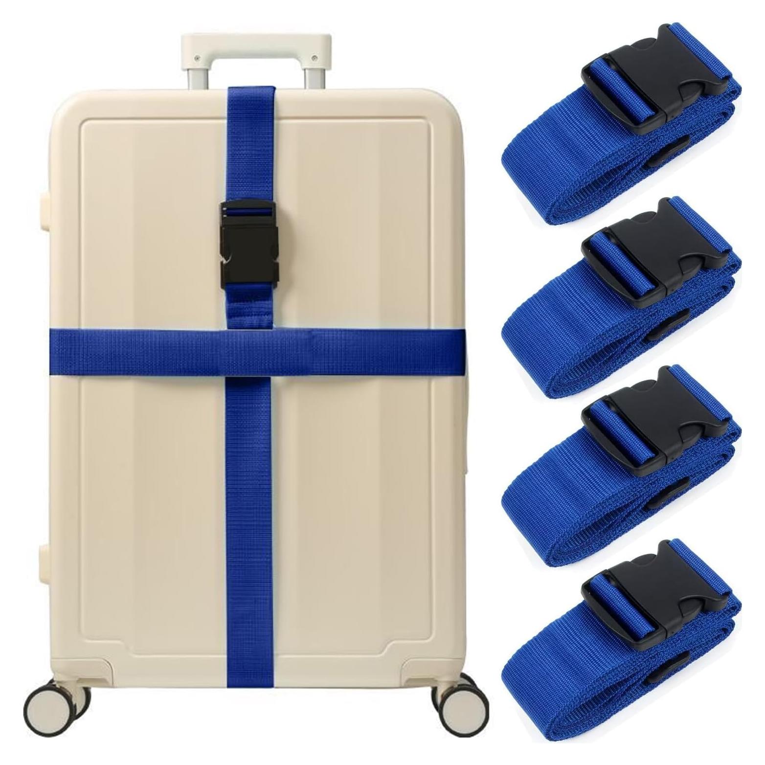 Juego de 4 correas de equipaje CHIVOLONA + 2 etiquetas azul