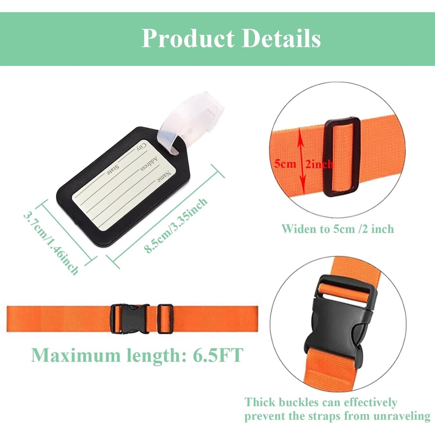 Juego de 4 correas de equipaje CHIVOLONA + 2 etiquetas azul