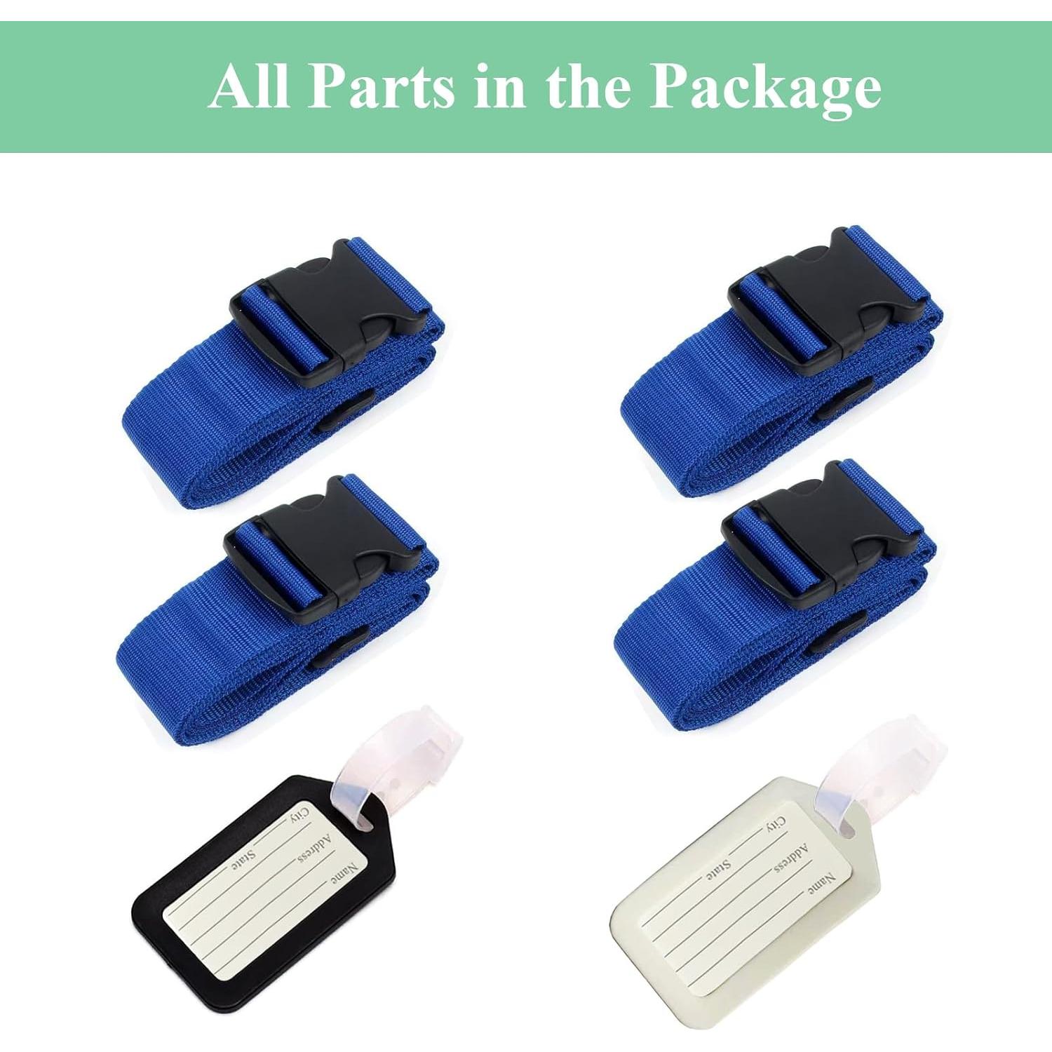 Juego de 4 correas de equipaje CHIVOLONA + 2 etiquetas azul