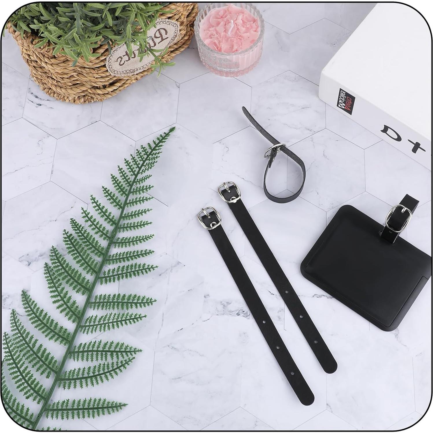 10 Correas de Etiqueta de Equipaje Josojoou de Cuero PU Negro