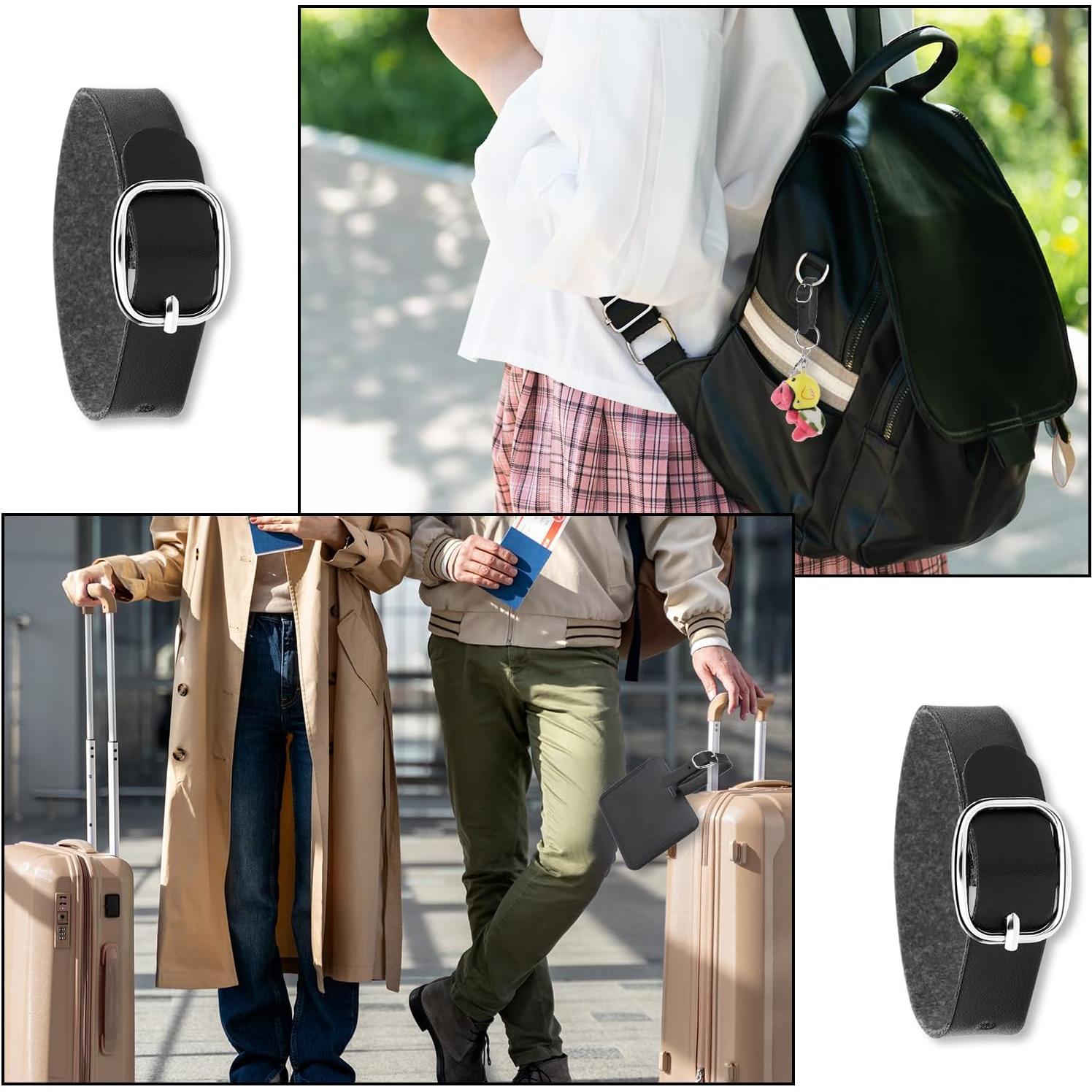 10 Correas de Etiqueta de Equipaje Josojoou de Cuero PU Negro