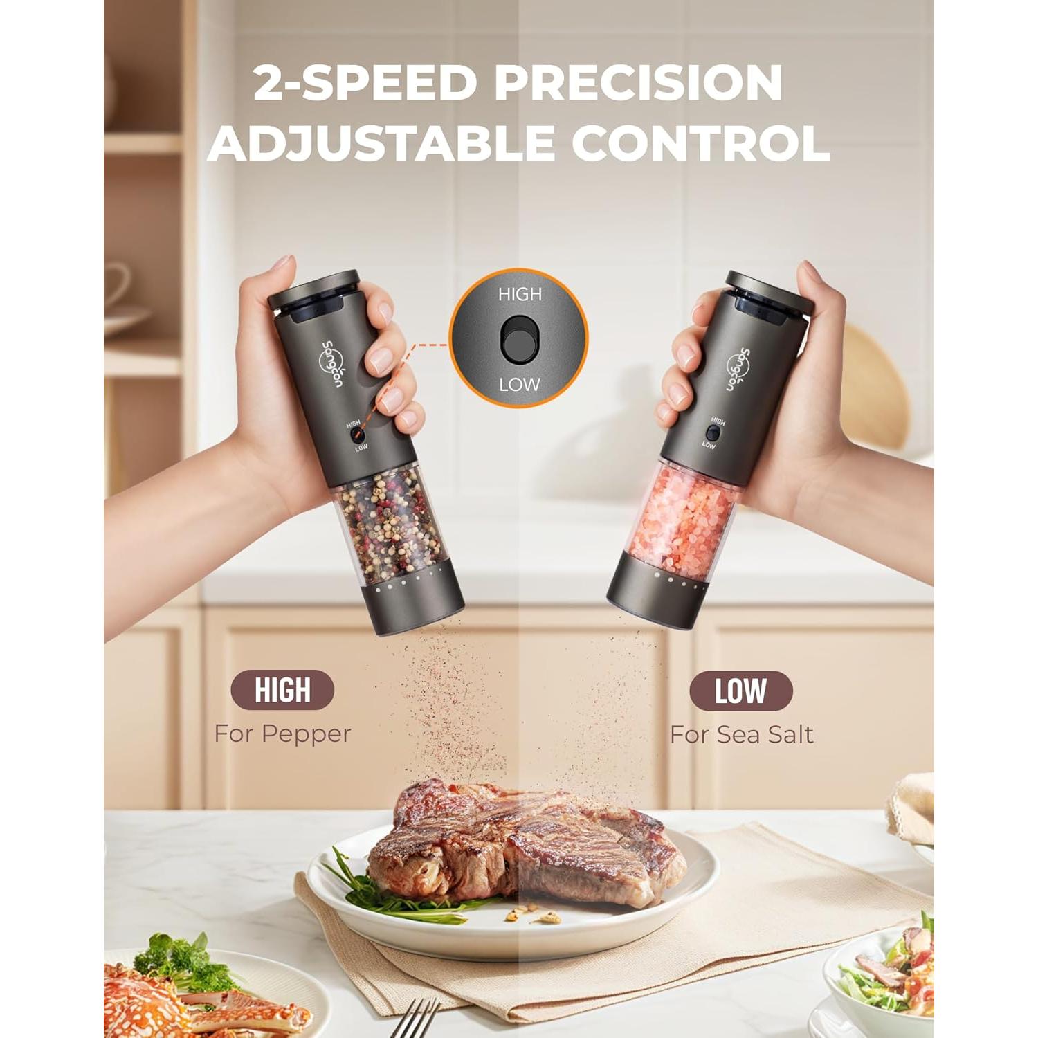 Molinillos Eléctricos de Sal y Pimienta Sangcon 95ml Gris