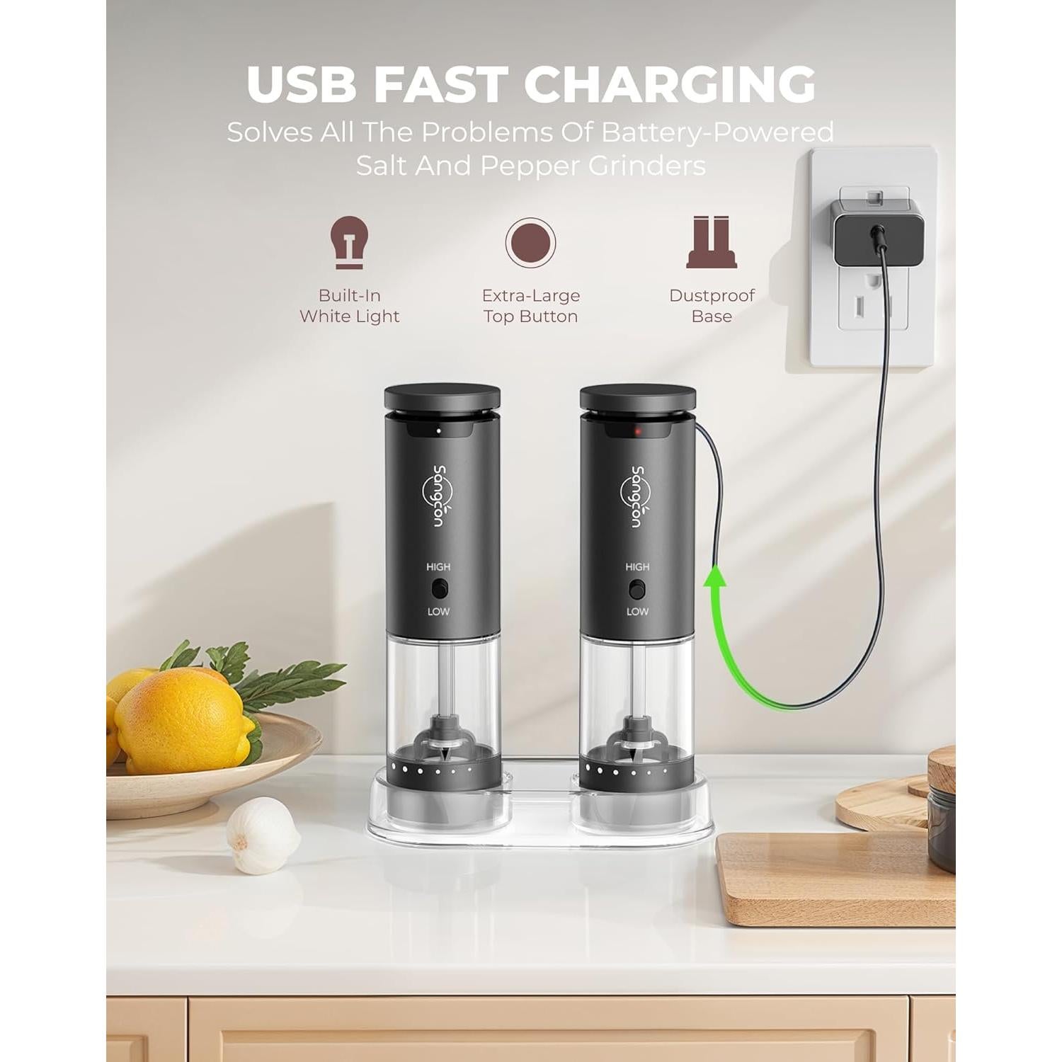 Molinillos Eléctricos de Sal y Pimienta Sangcon 95ml Gris