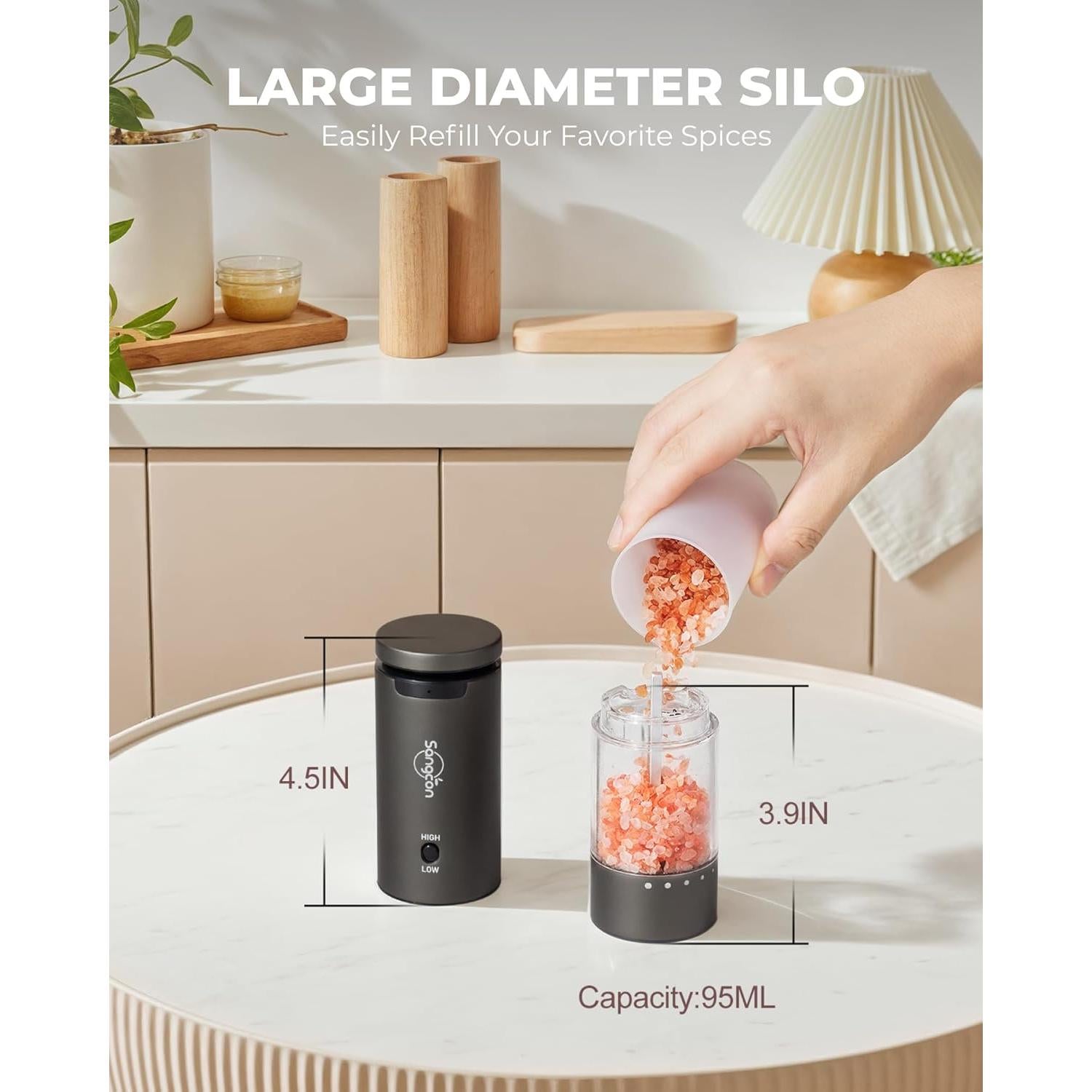 Molinillos Eléctricos de Sal y Pimienta Sangcon 95ml Gris