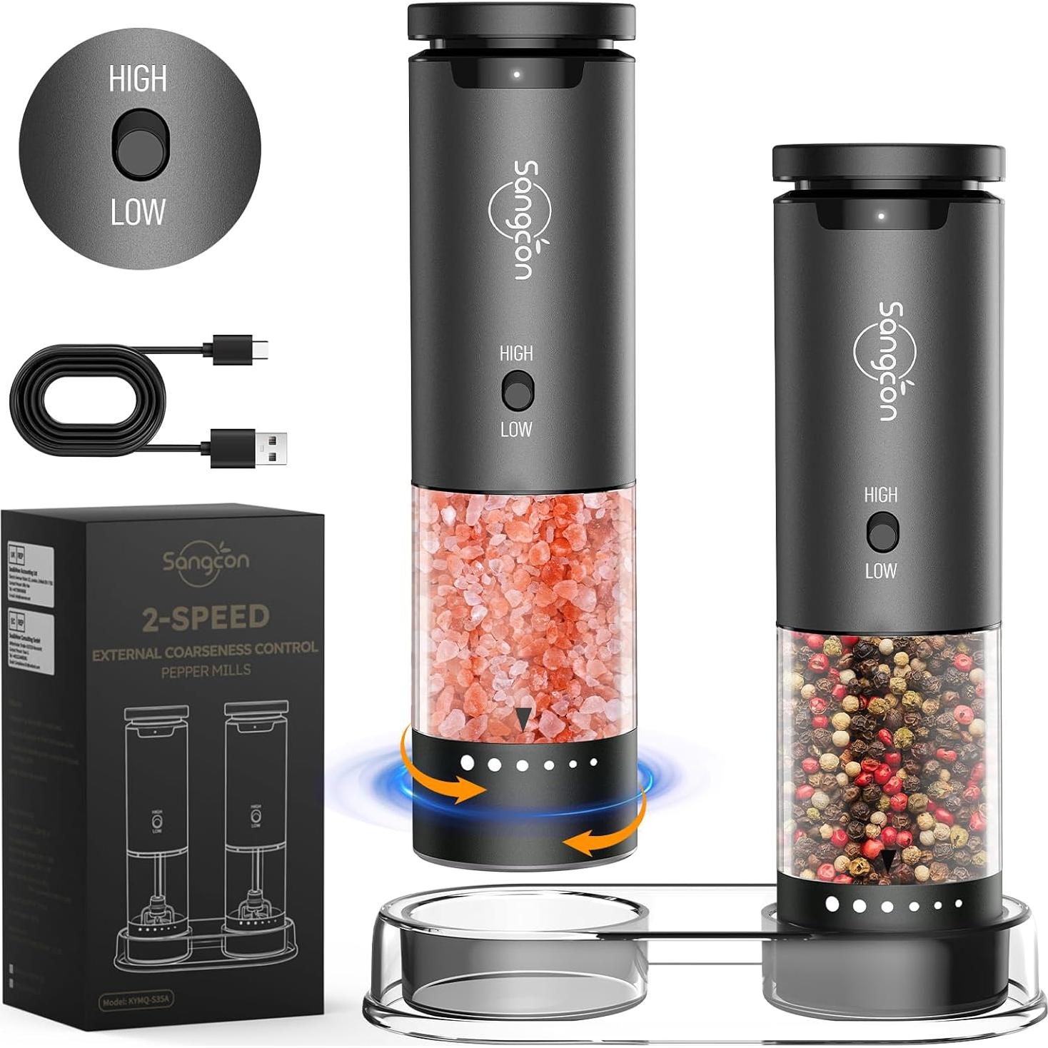 Molinillos Eléctricos de Sal y Pimienta Sangcon 95ml Gris