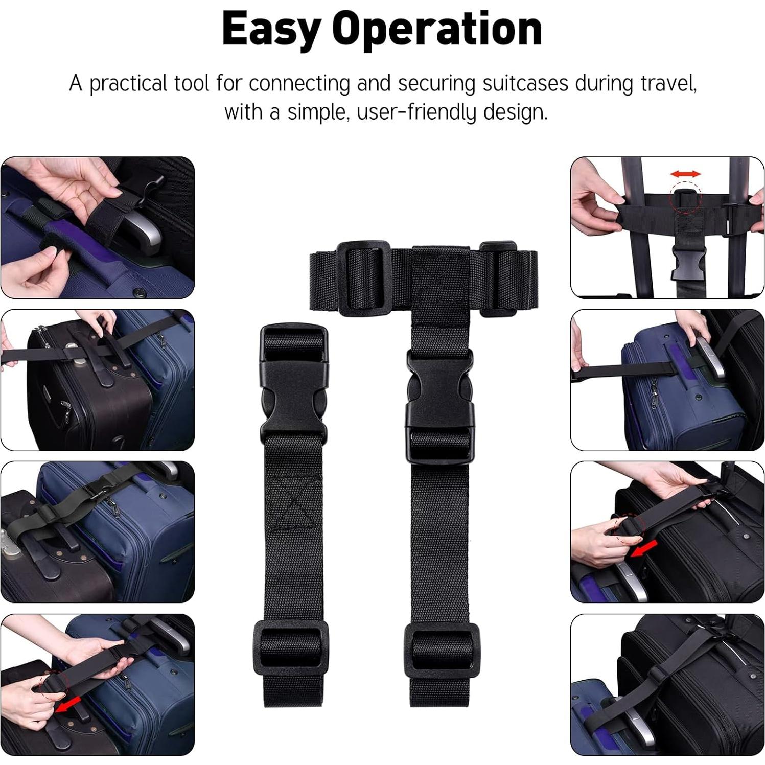 Juego de 2 correas ajustables para equipaje Tienyuu - Nylon negro