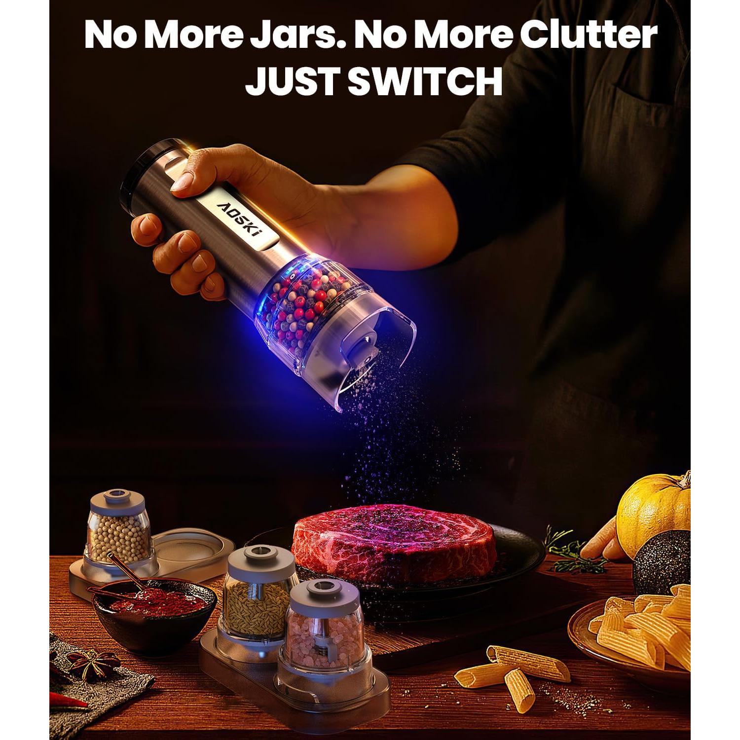 Juego de Molinillos Eléctricos de Sal y Pimienta AOSKI - Acero Inoxidable, 5 Niveles