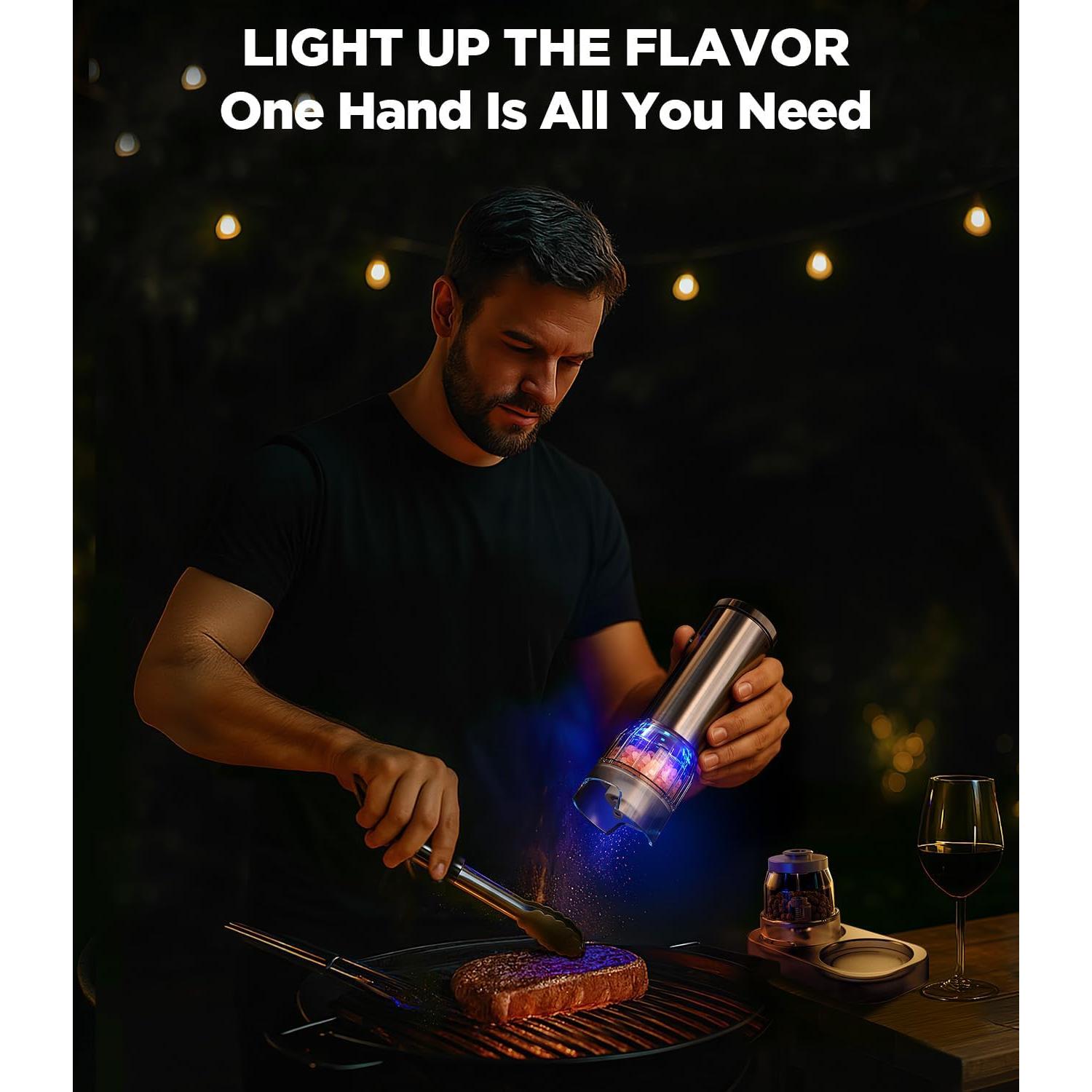 Juego de Molinillos Eléctricos de Sal y Pimienta AOSKI - Acero Inoxidable, 5 Niveles