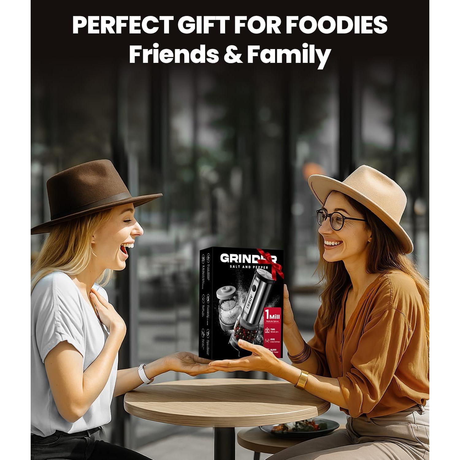 Juego de Molinillos Eléctricos de Sal y Pimienta AOSKI - Acero Inoxidable, 5 Niveles