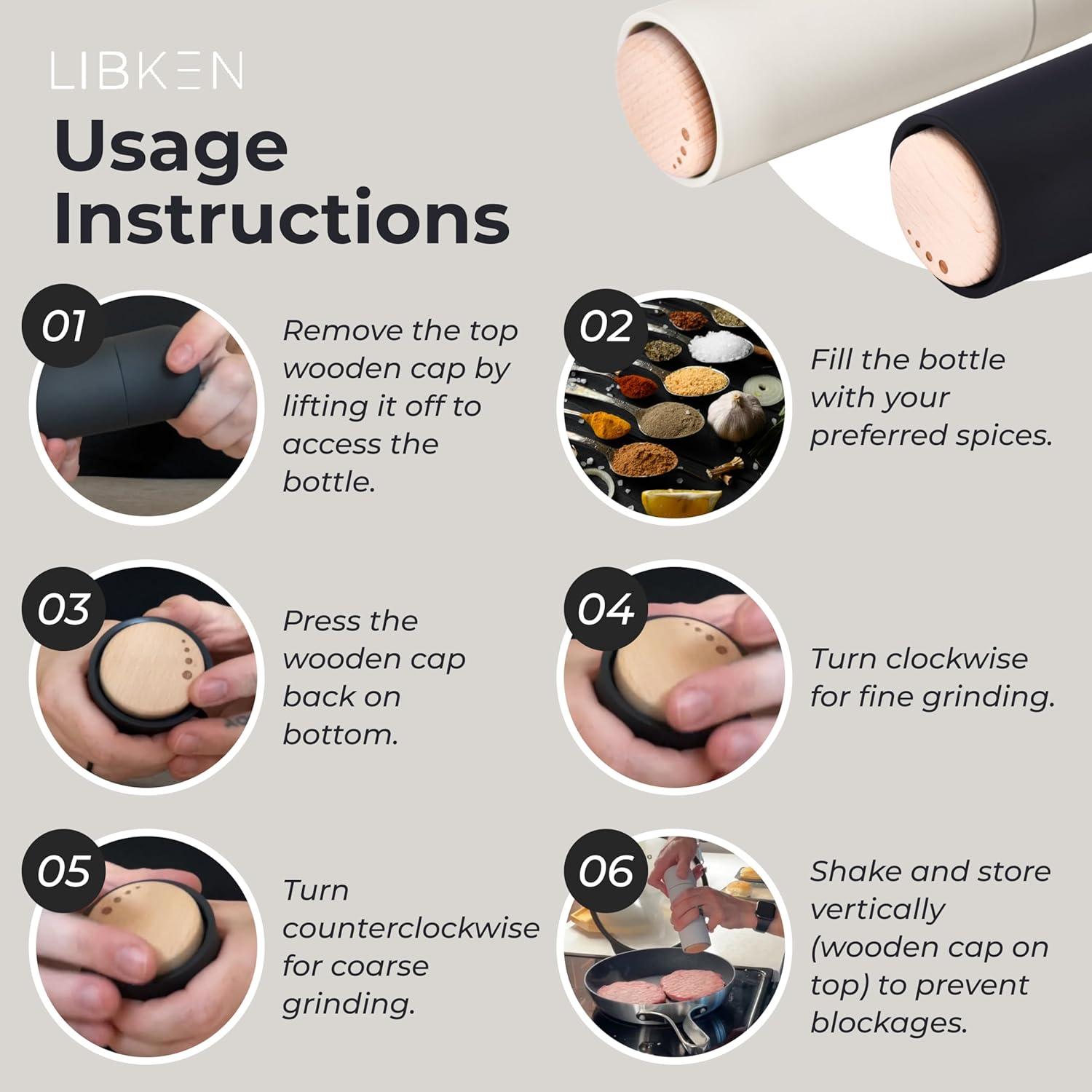 Juego de Molinillos de Sal y Pimienta LIBKEN - Cerámica Ajustable 15.7x5.6cm