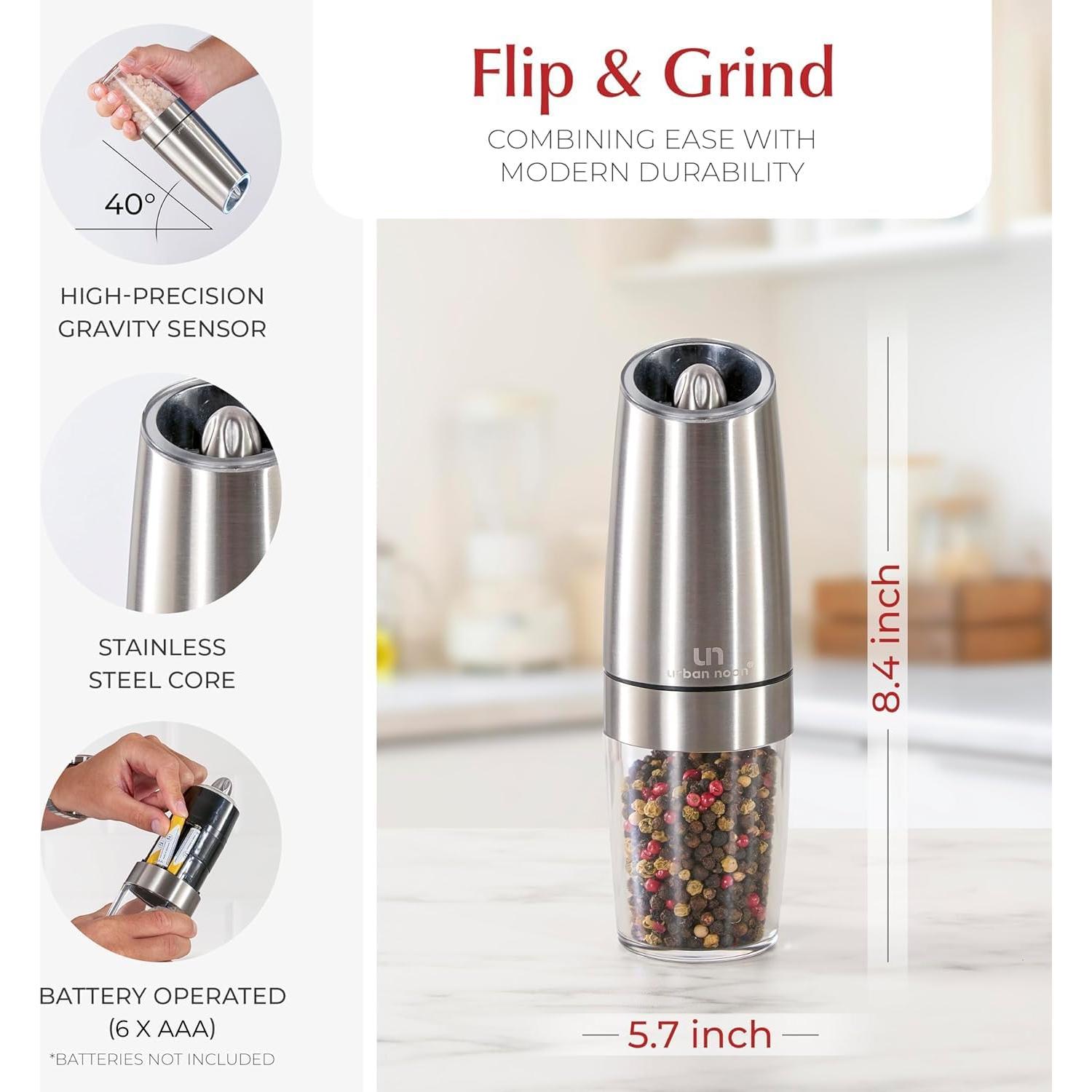 Juego de Molinillos de Sal y Pimienta Urban Noon UN6 - Acero Inoxidable Automático