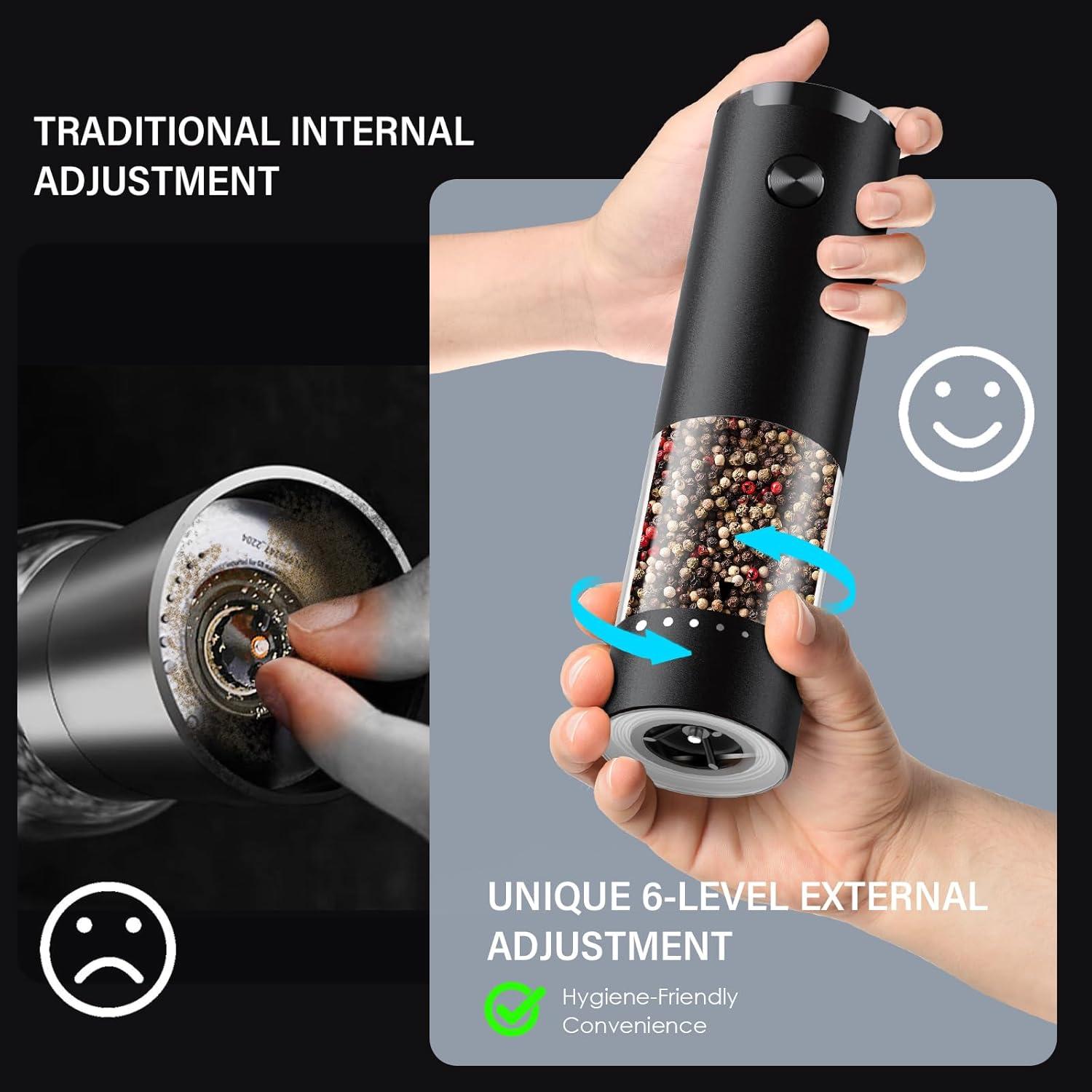 Juego de Molinillos Eléctricos de Sal y Pimienta GEMII Negro