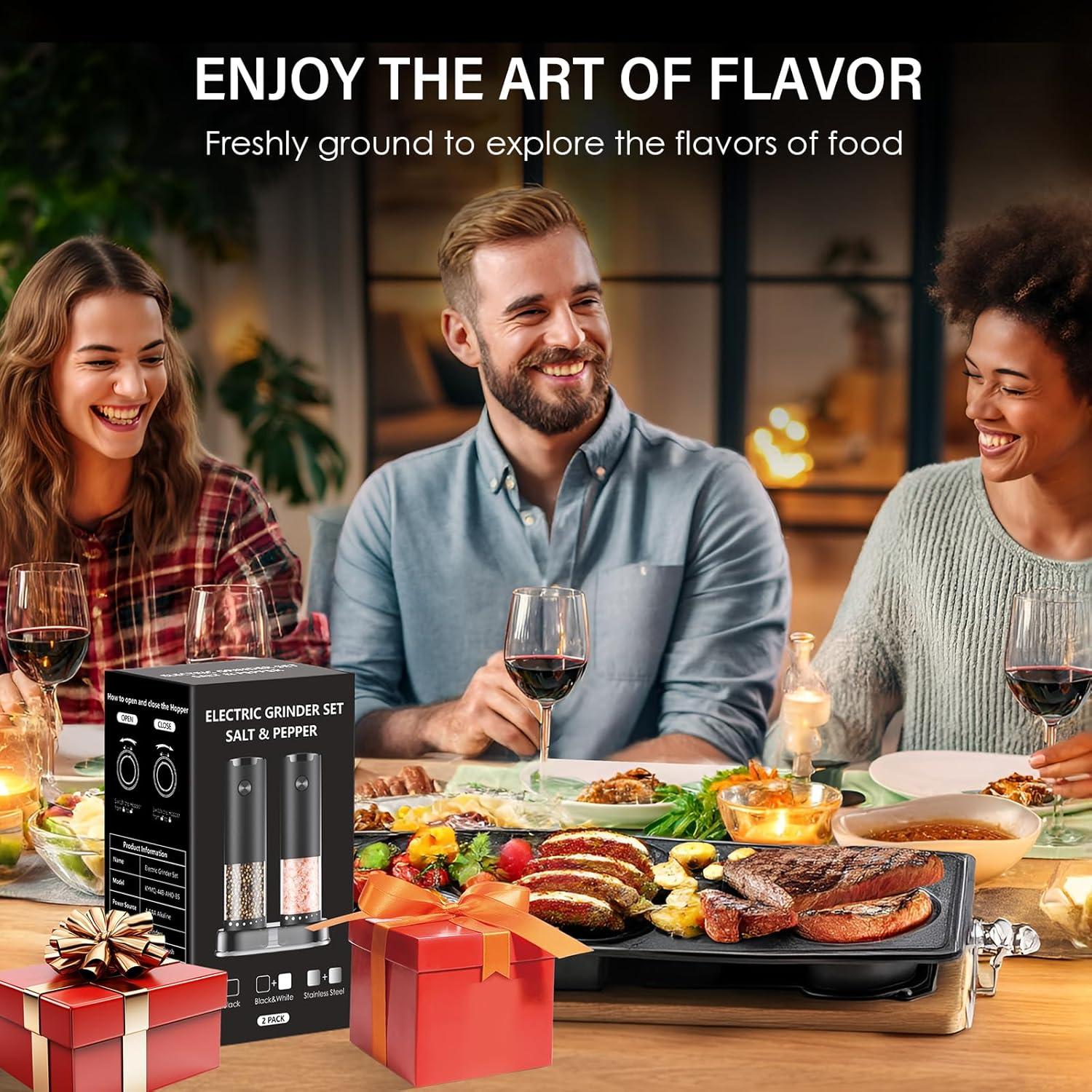 Juego de Molinillos Eléctricos de Sal y Pimienta GEMII Negro