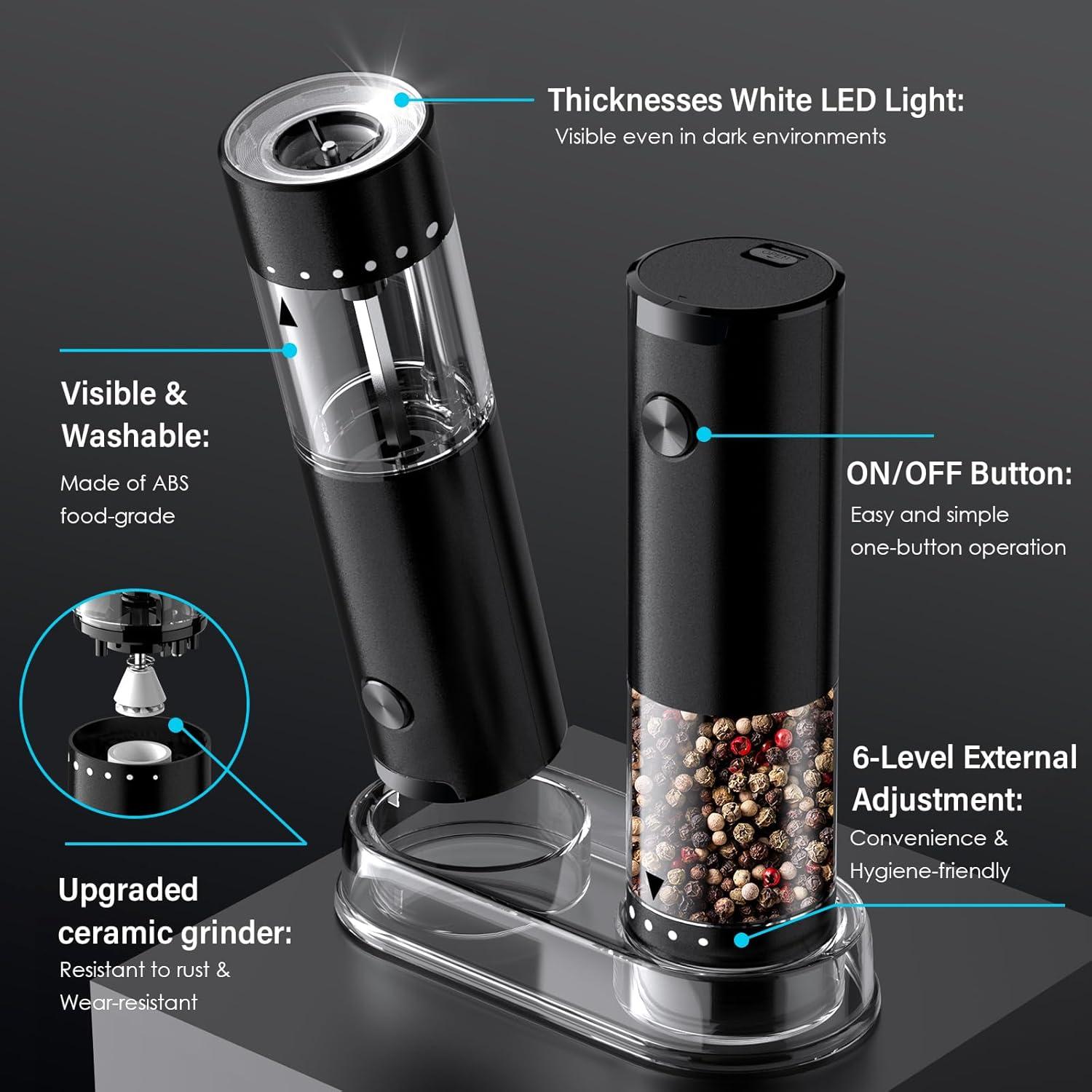 Juego de Molinillos Eléctricos de Sal y Pimienta GEMII Negro