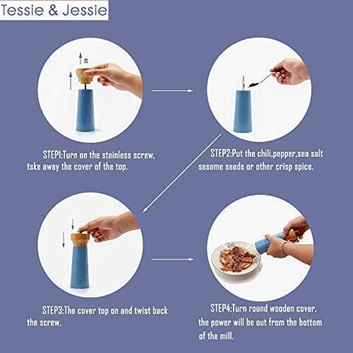 Juego de Molinos de Sal y Pimienta Tessie & Jessie - Madera y Acero Inoxidable