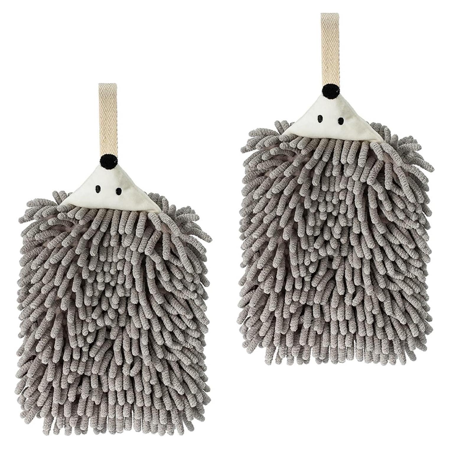 2 Toallas de Mano Chenille PIAOPIAO Erizo Gris Ultra Absorbentes