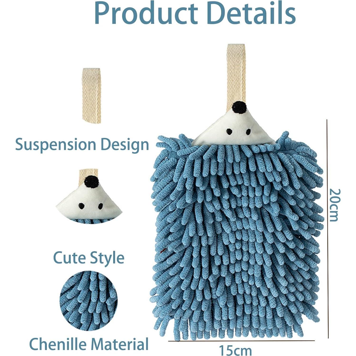 2 Toallas de Mano Chenille PIAOPIAO Erizo Gris Ultra Absorbentes