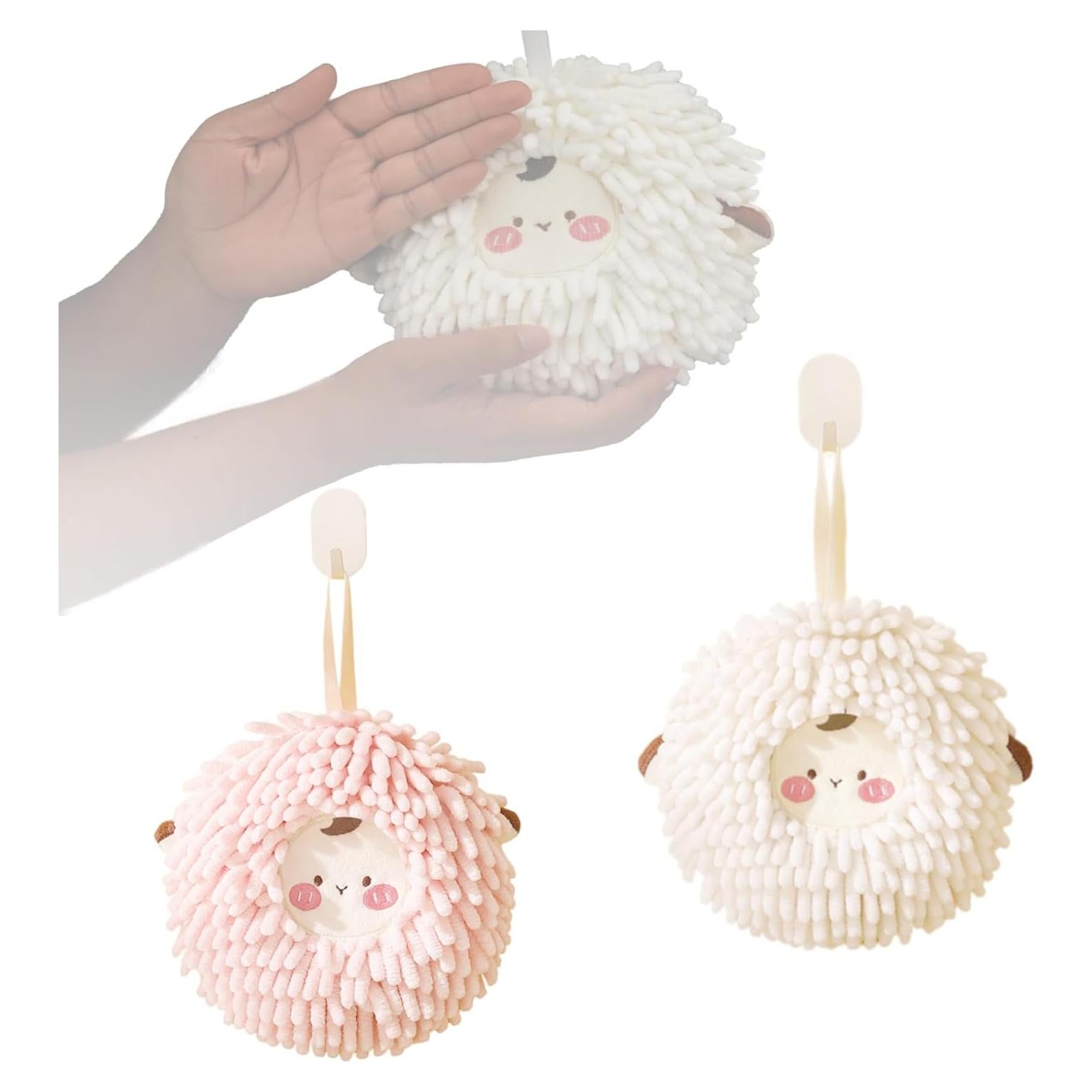 Juego de 2 Toallas de Mano Chenilla FHDUSRYO Rosa y Blanco