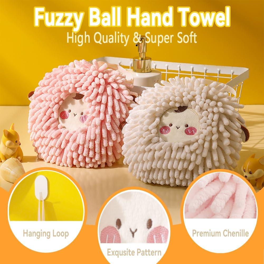 Juego de 2 Toallas de Mano Chenilla FHDUSRYO Rosa y Blanco