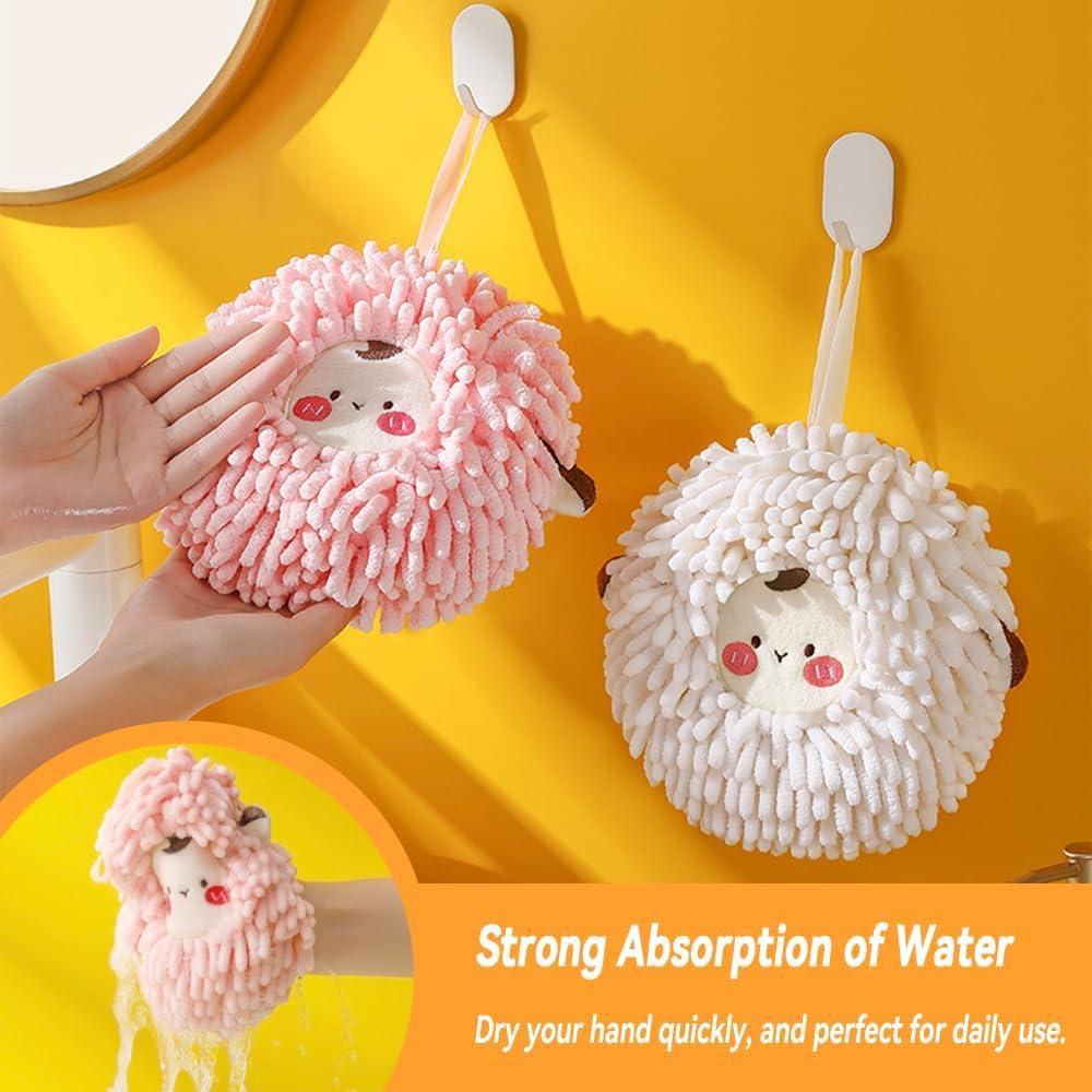 Juego de 2 Toallas de Mano Chenilla FHDUSRYO Rosa y Blanco