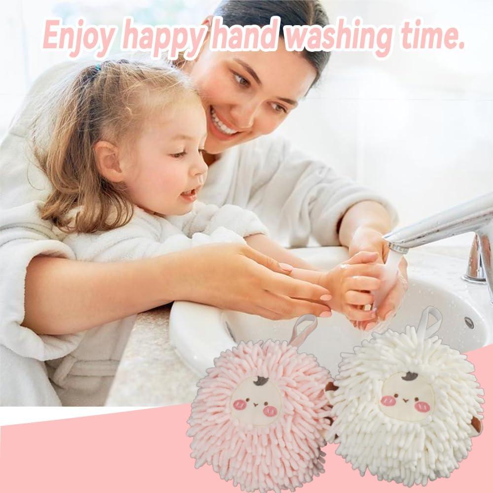 Juego de 2 Toallas de Mano Chenilla FHDUSRYO Rosa y Blanco