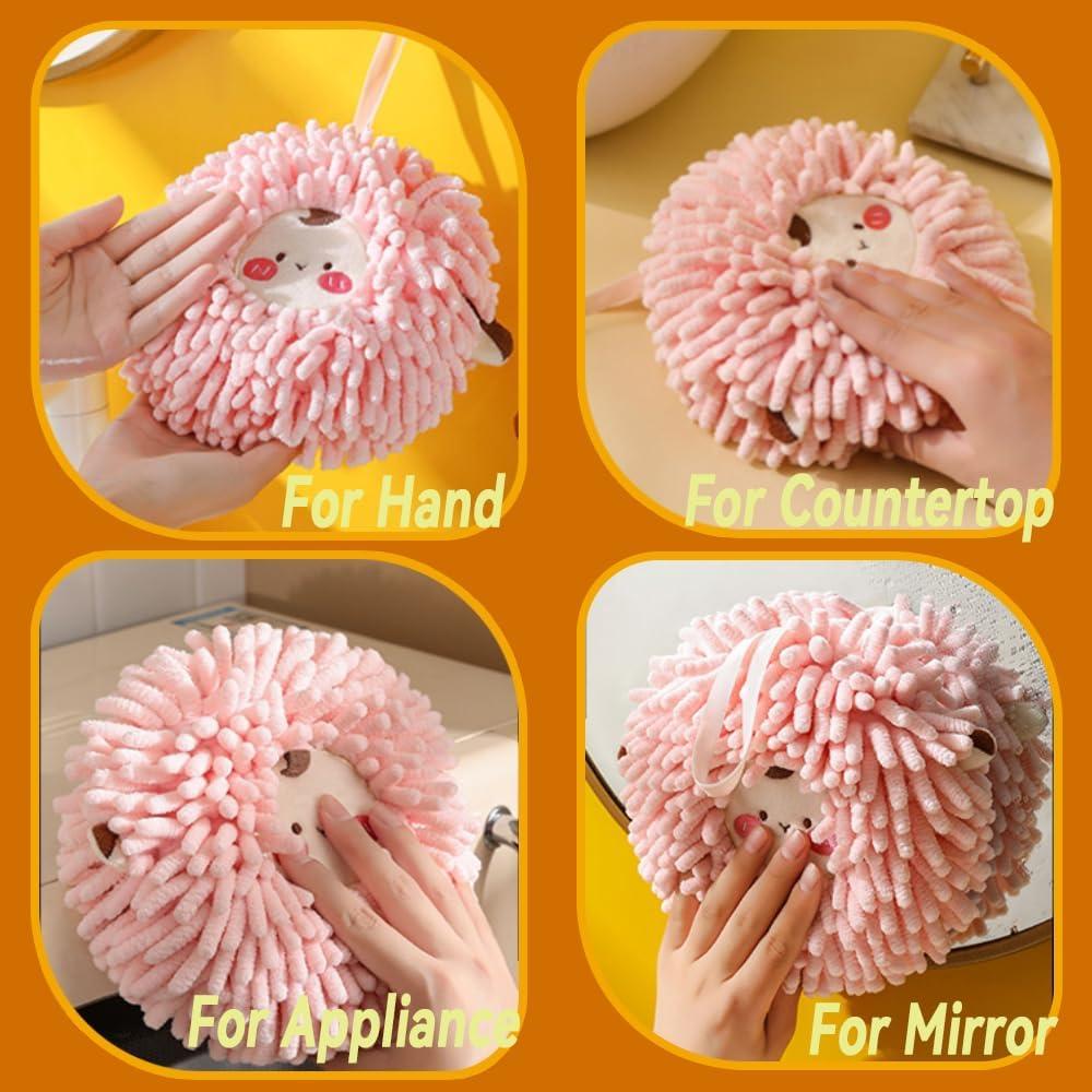 Juego de 2 Toallas de Mano Chenilla FHDUSRYO Rosa y Blanco