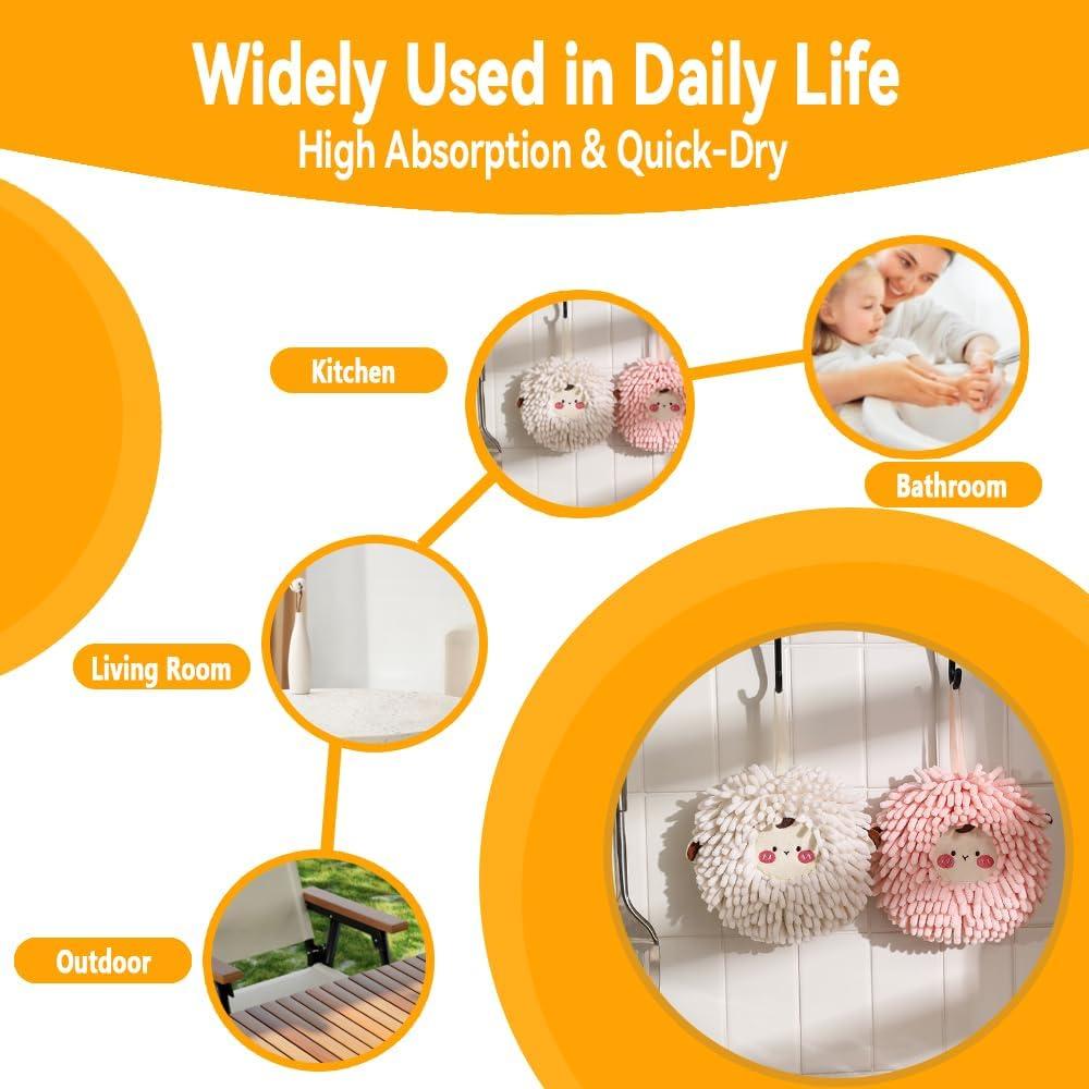 Juego de 2 Toallas de Mano Chenilla FHDUSRYO Rosa y Blanco