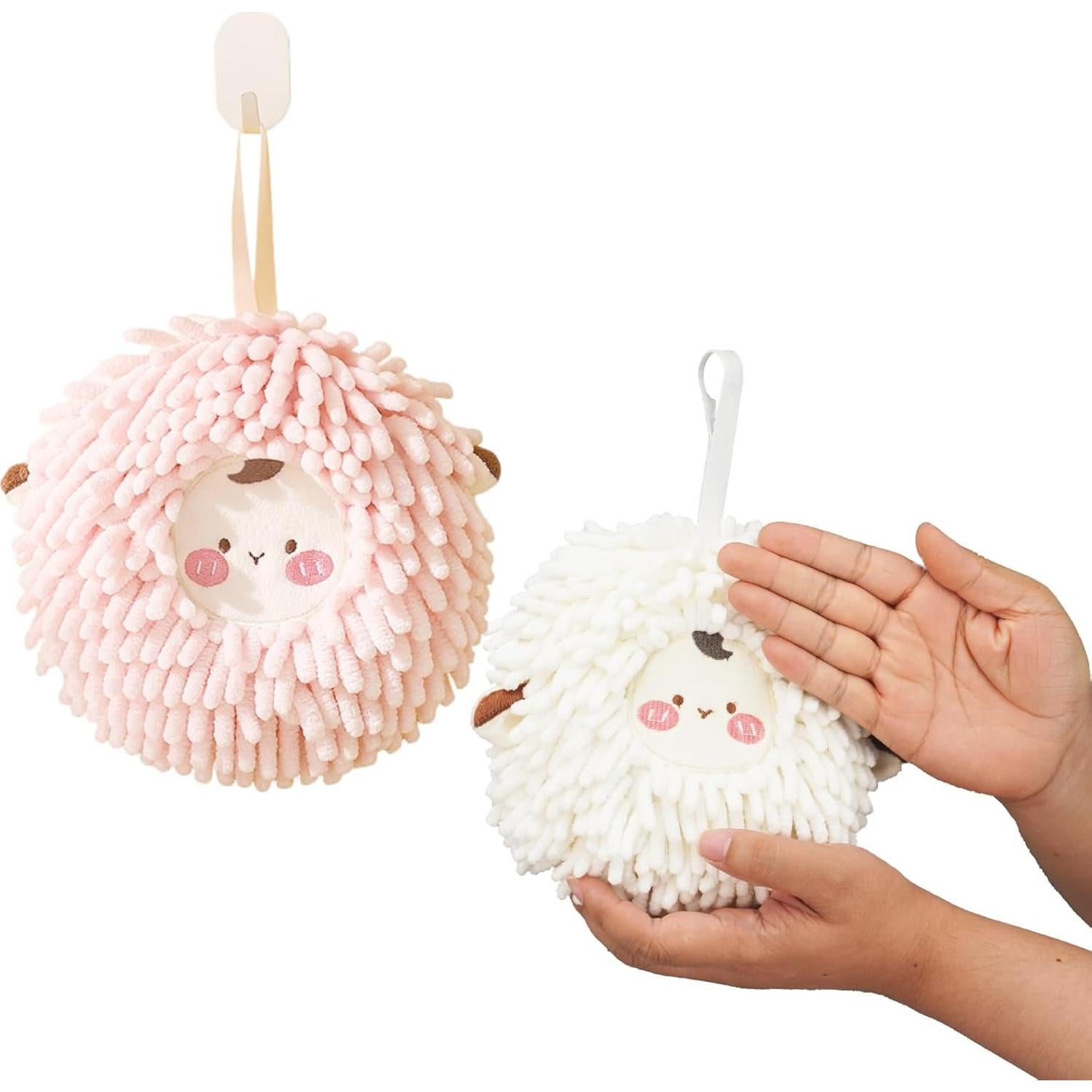 Juego de 2 Toallas de Mano Chenilla FHDUSRYO Rosa y Blanco