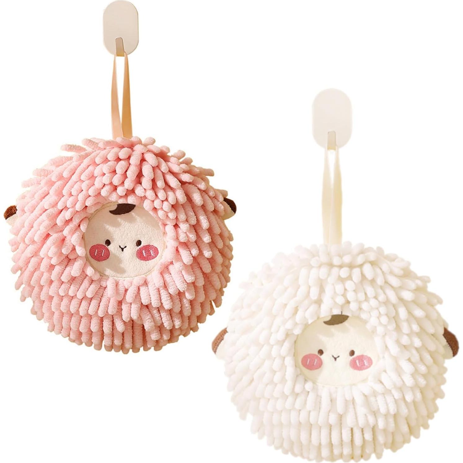 Juego de 2 Toallas de Mano Chenilla FHDUSRYO Rosa y Blanco