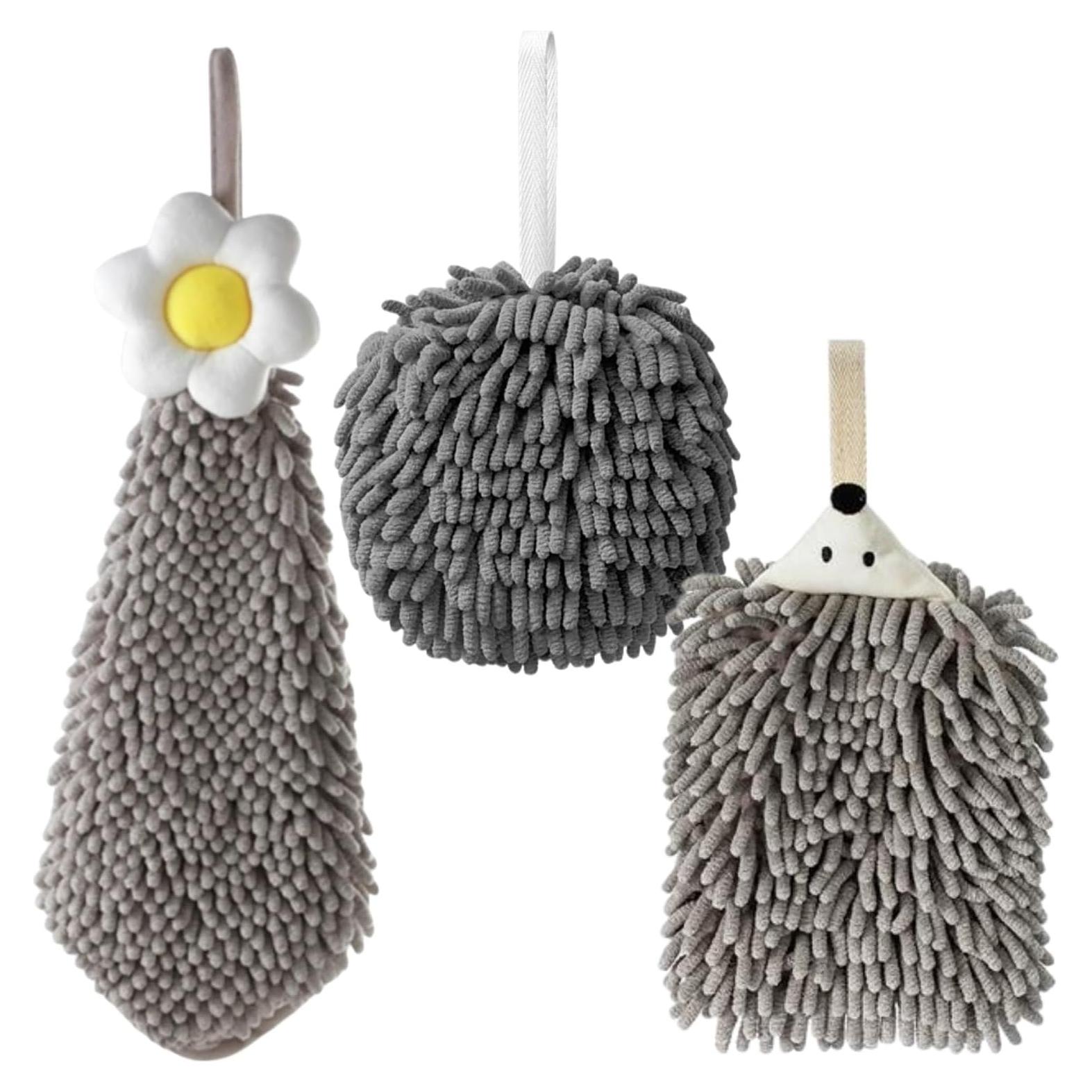 Paquete de 3 Toallas de Mano Chenille Yaocoral Secado Rápido Gris