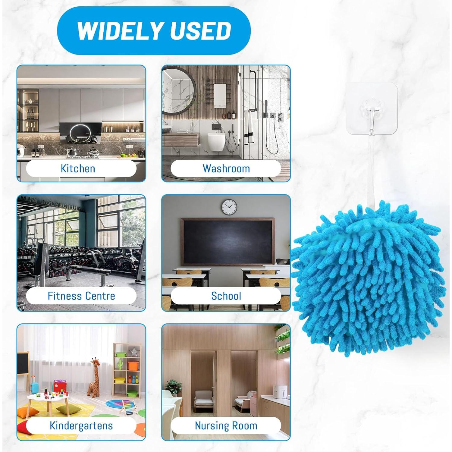 Set de 3 Toallas de Mano Chenilla Azul con 3 Ganchos Adhesivos