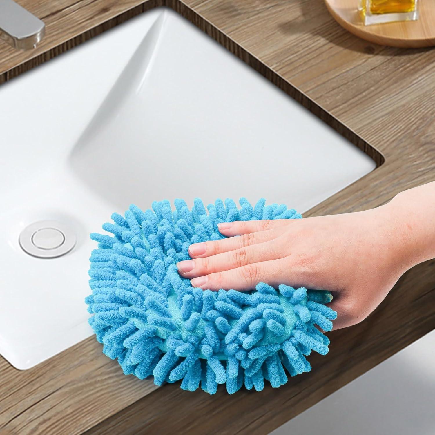 Set de 3 Toallas de Mano Chenilla Azul con 3 Ganchos Adhesivos